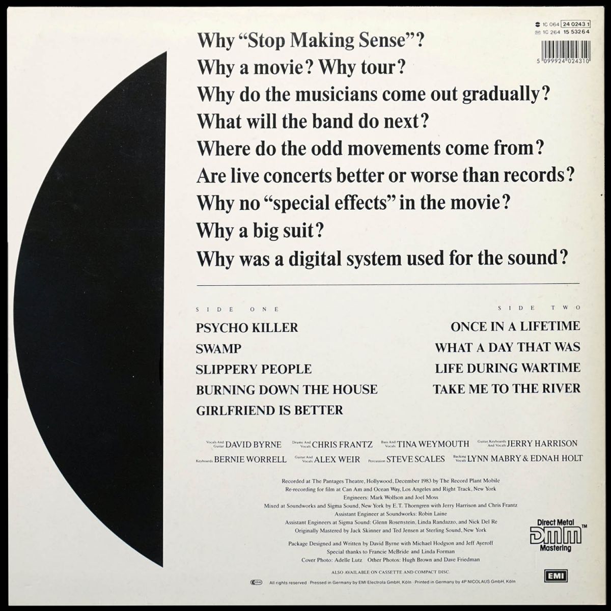 LP Talking Heads — Stop Making Sense (+ буклет) фото 3