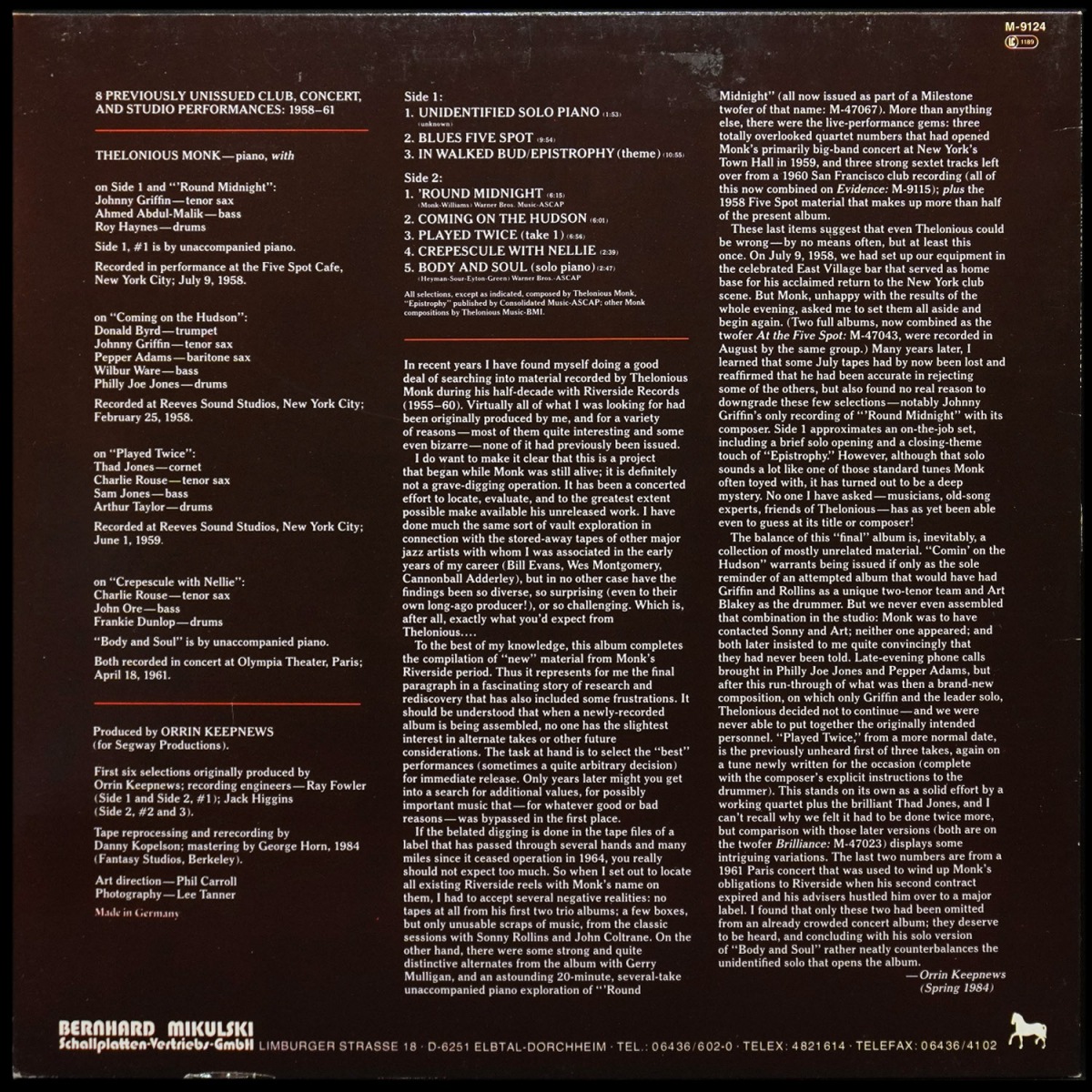 LP Thelonious Monk — Blues Five Spot фото 3