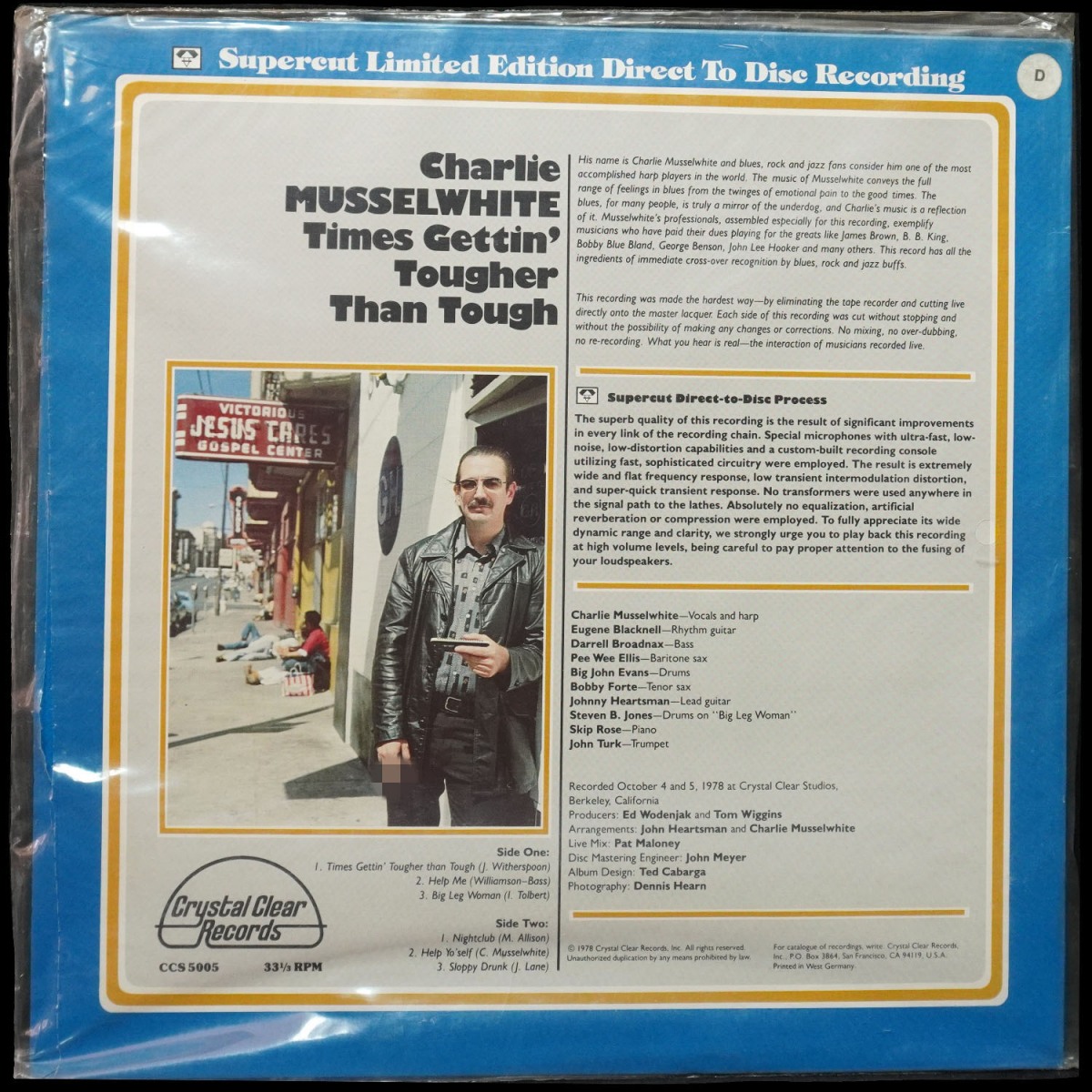 LP Charlie Musselwhite — Times Gettin' Tougher Than Tough (запечатанный оригинал) фото 2