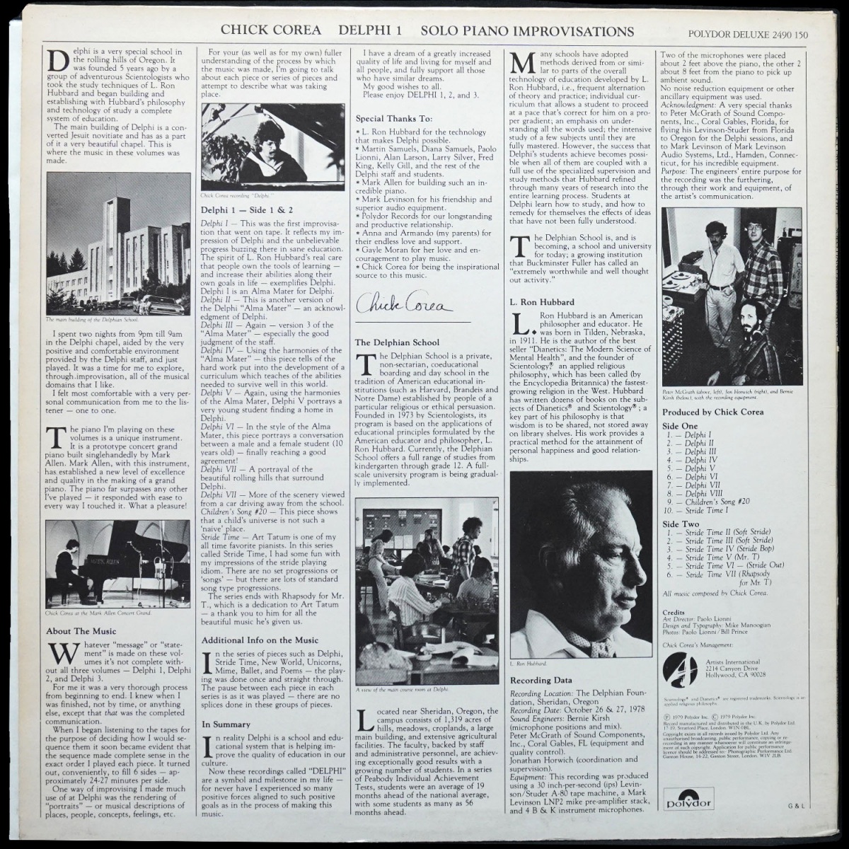 LP Chick Corea — Delphi 1 Solo Piano Improvisations фото 2