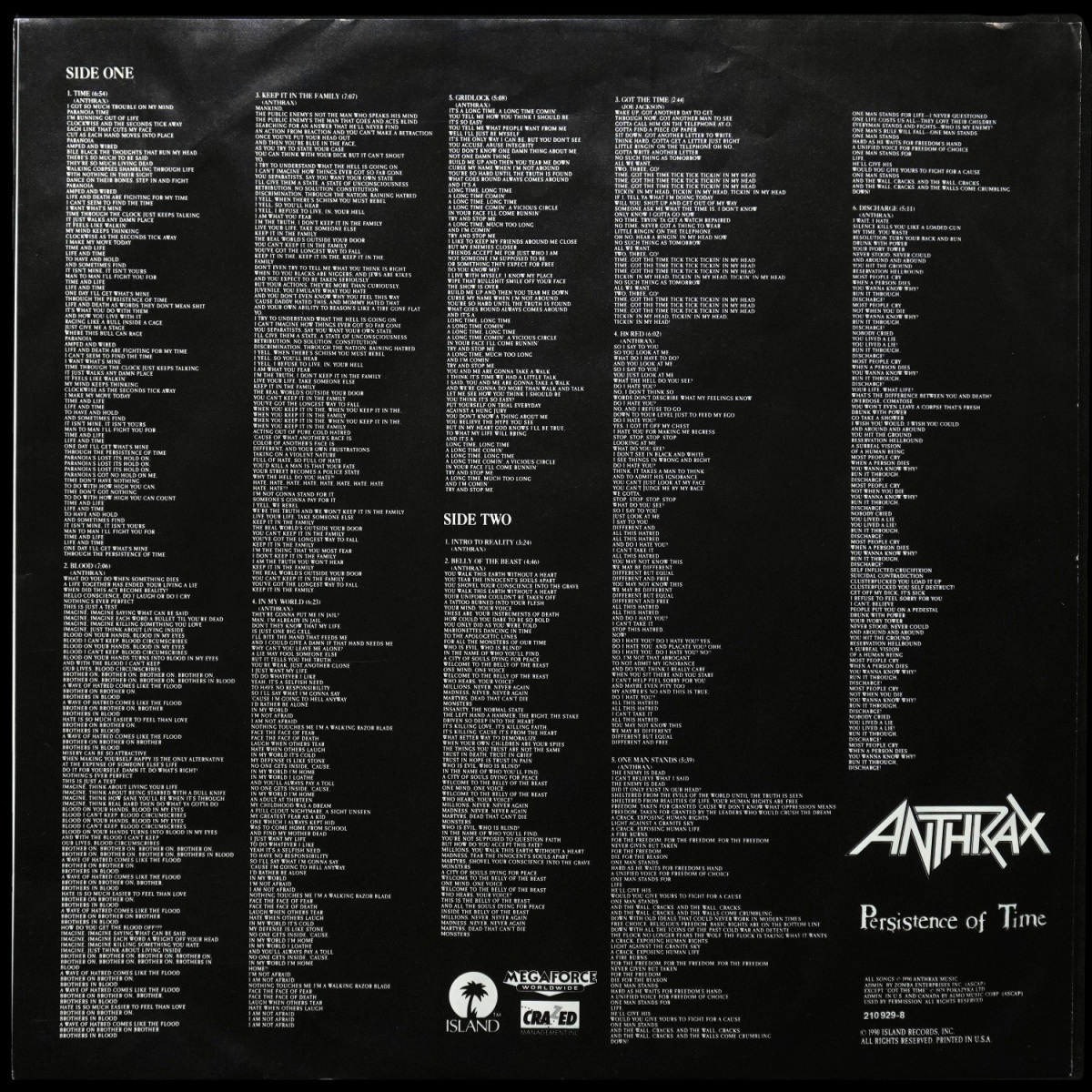 LP Anthrax — Persistence Of Time фото 6