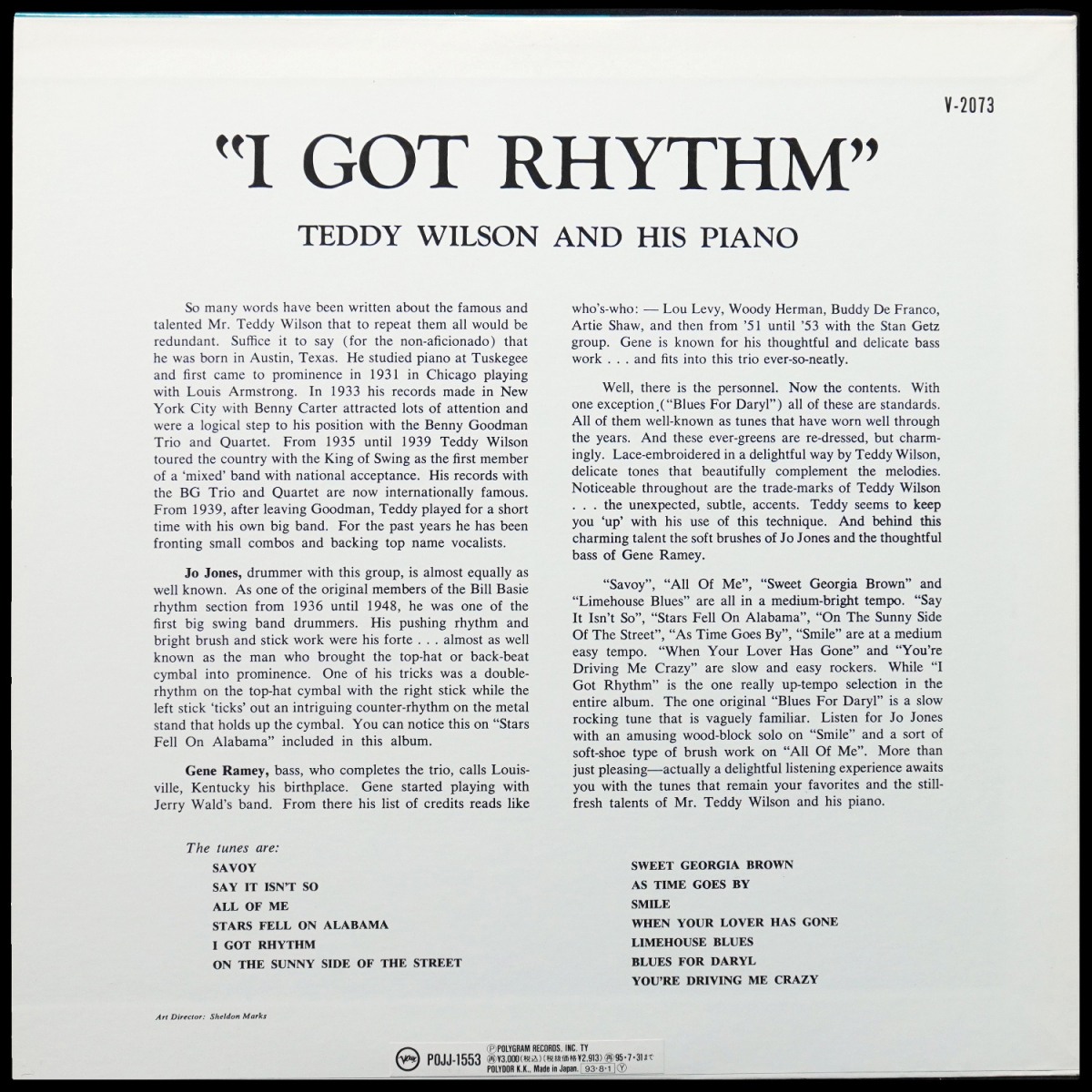 LP Teddy Wilson — I Got Rhythm (моно) фото 2