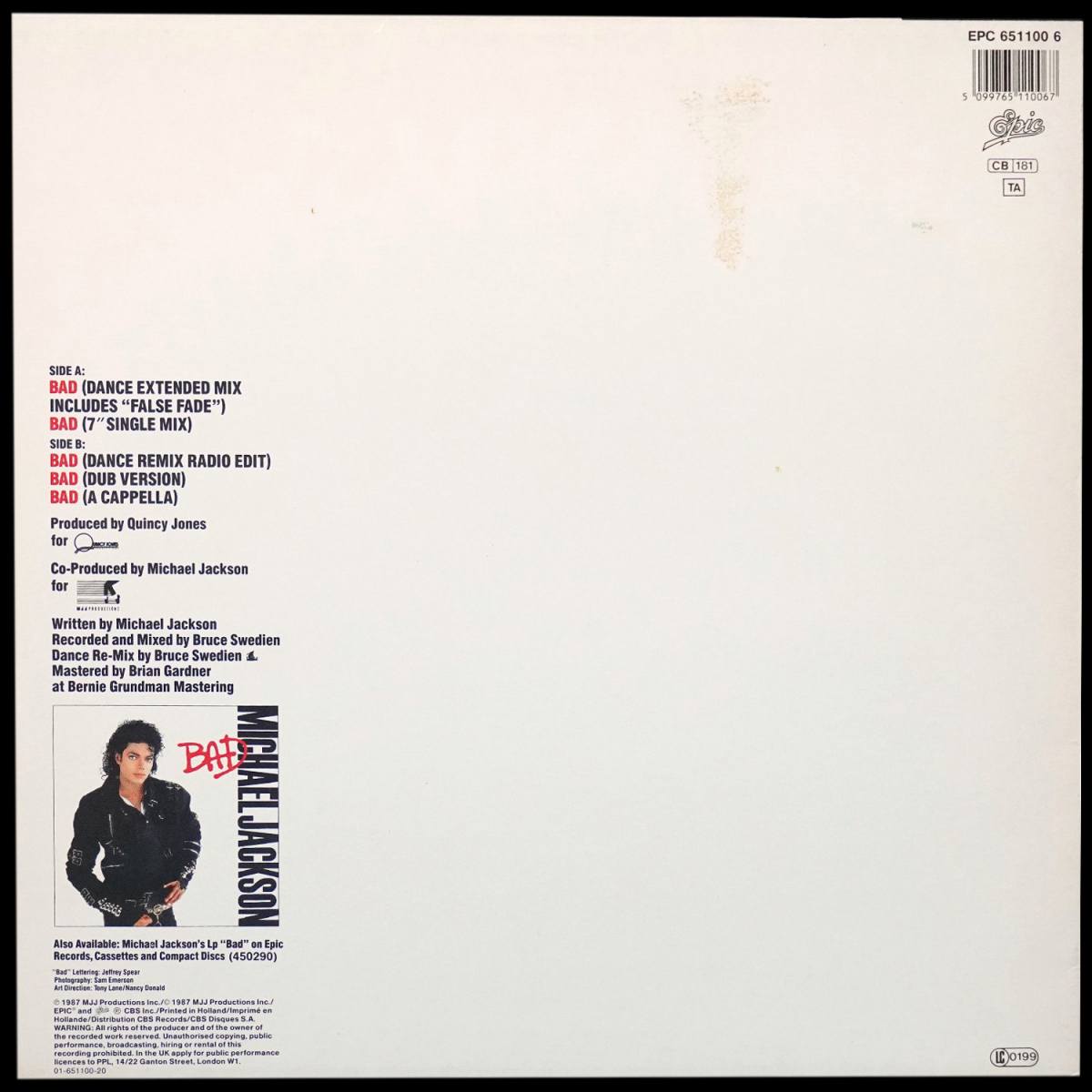 LP Michael Jackson — Bad (макси сингл) фото 2