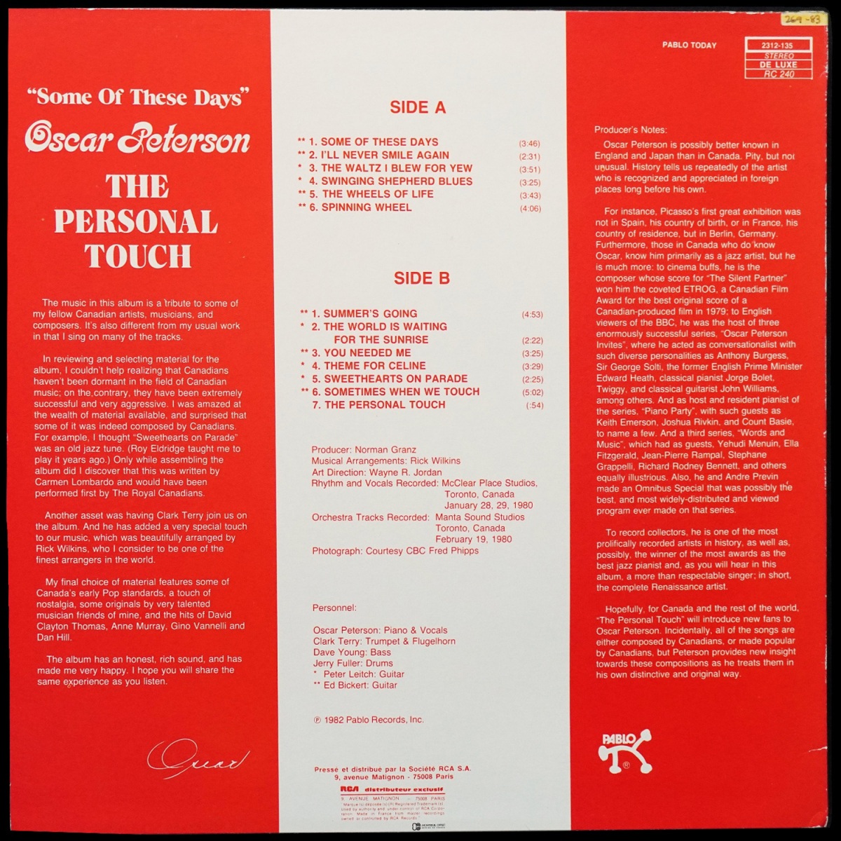 LP Oscar Peterson — Personal Touch фото 2