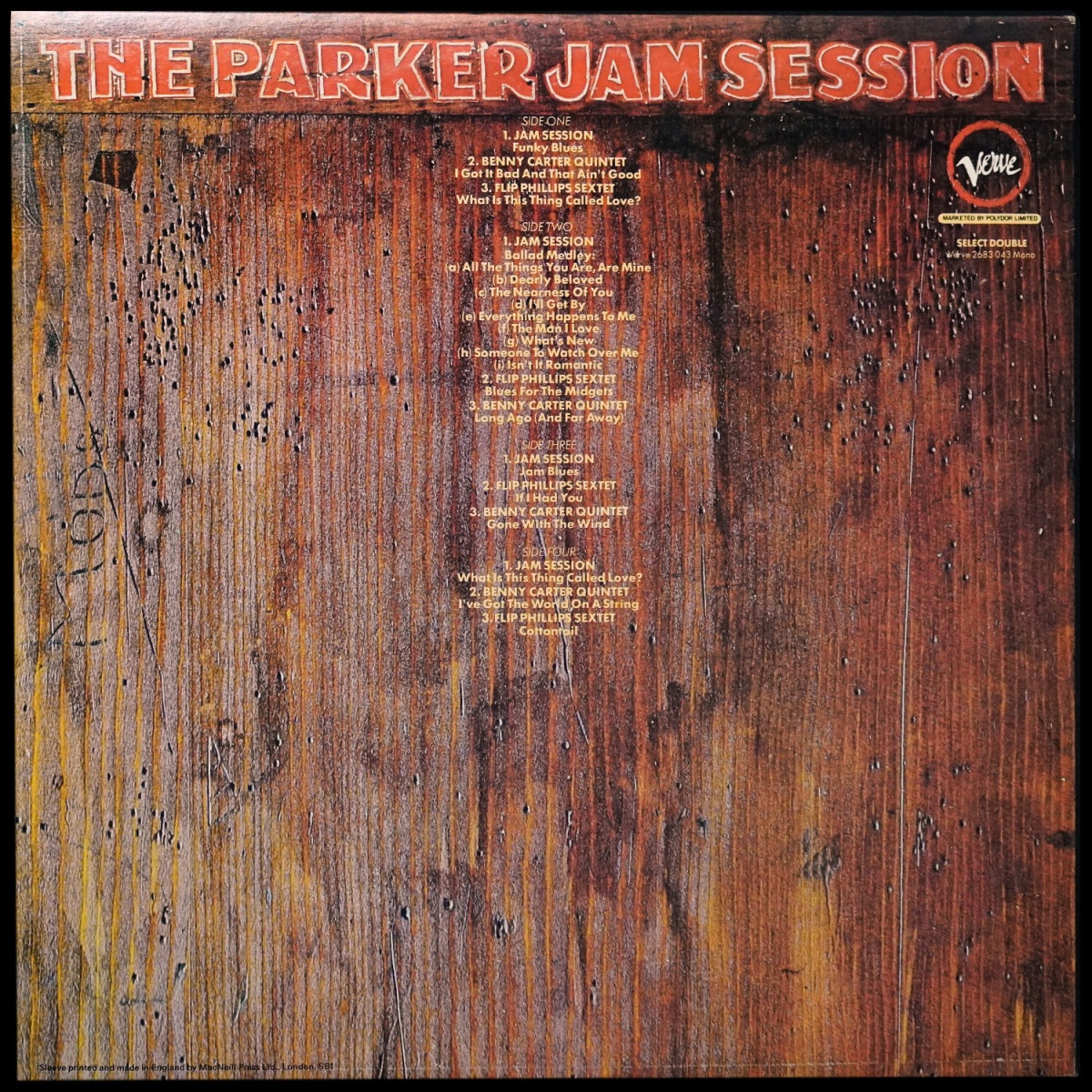 LP Charlie Parker — Parker Jam Session (2LP, моно) фото 3