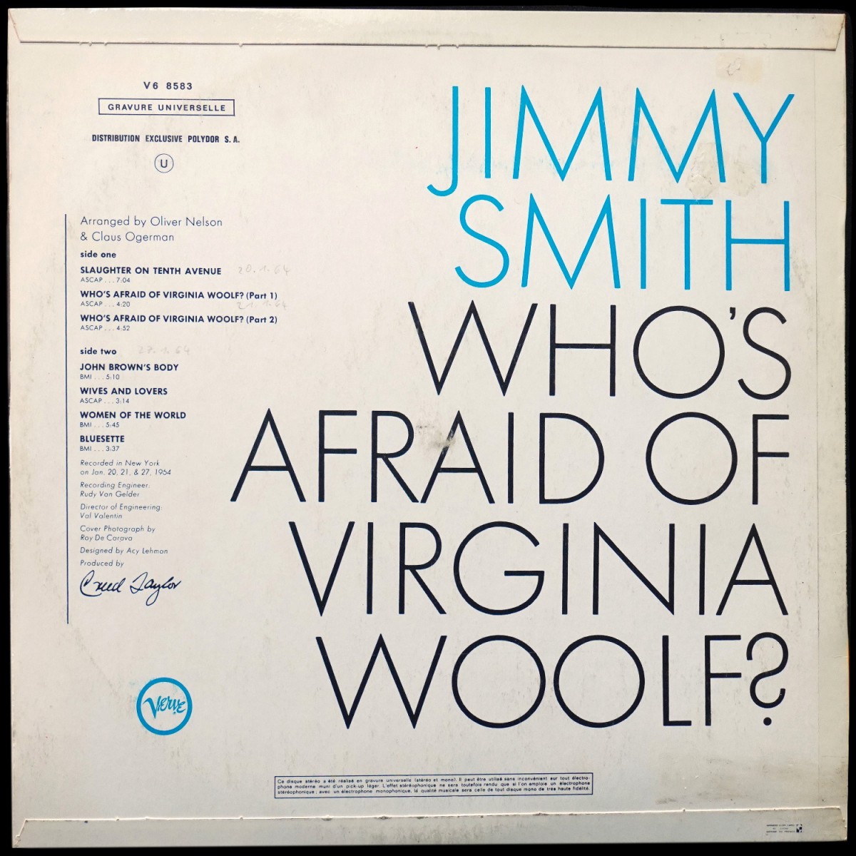 LP Jimmy Smith — Who's Afraid Of Virginia Woolf? (моно) фото 2