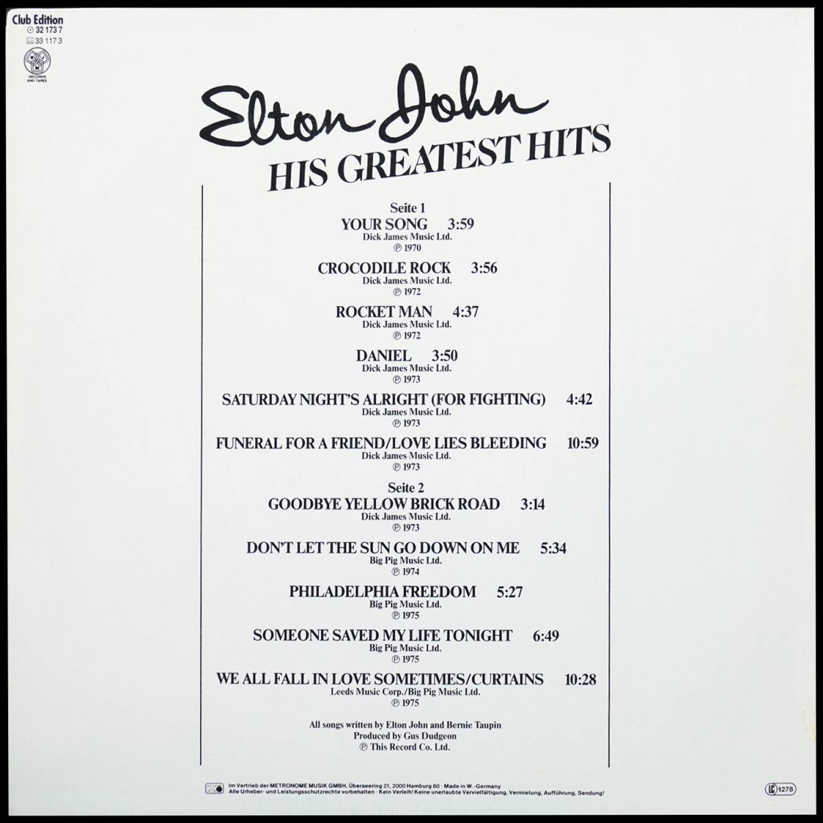 LP Elton John — His Greatest Hits (клубное издание) фото 2