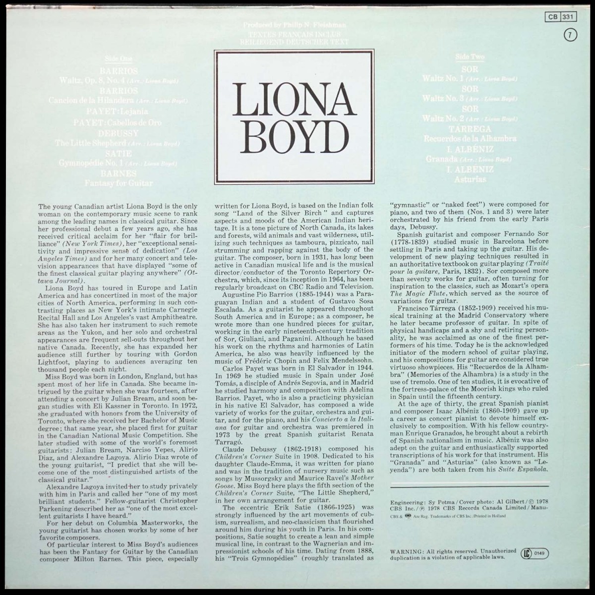 LP Liona Boyd — Liona Boyd Spielt Gitarrenwerke фото 2