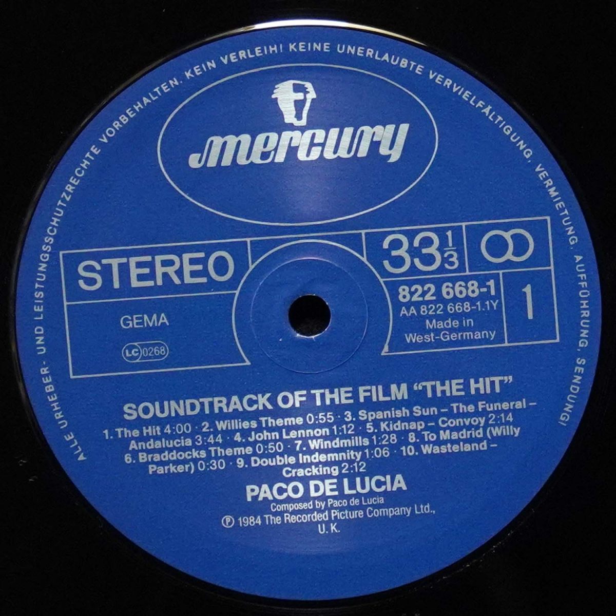LP Paco De Lucia — Music From The Soundtrack Of The Film 'The Hit' фото 2
