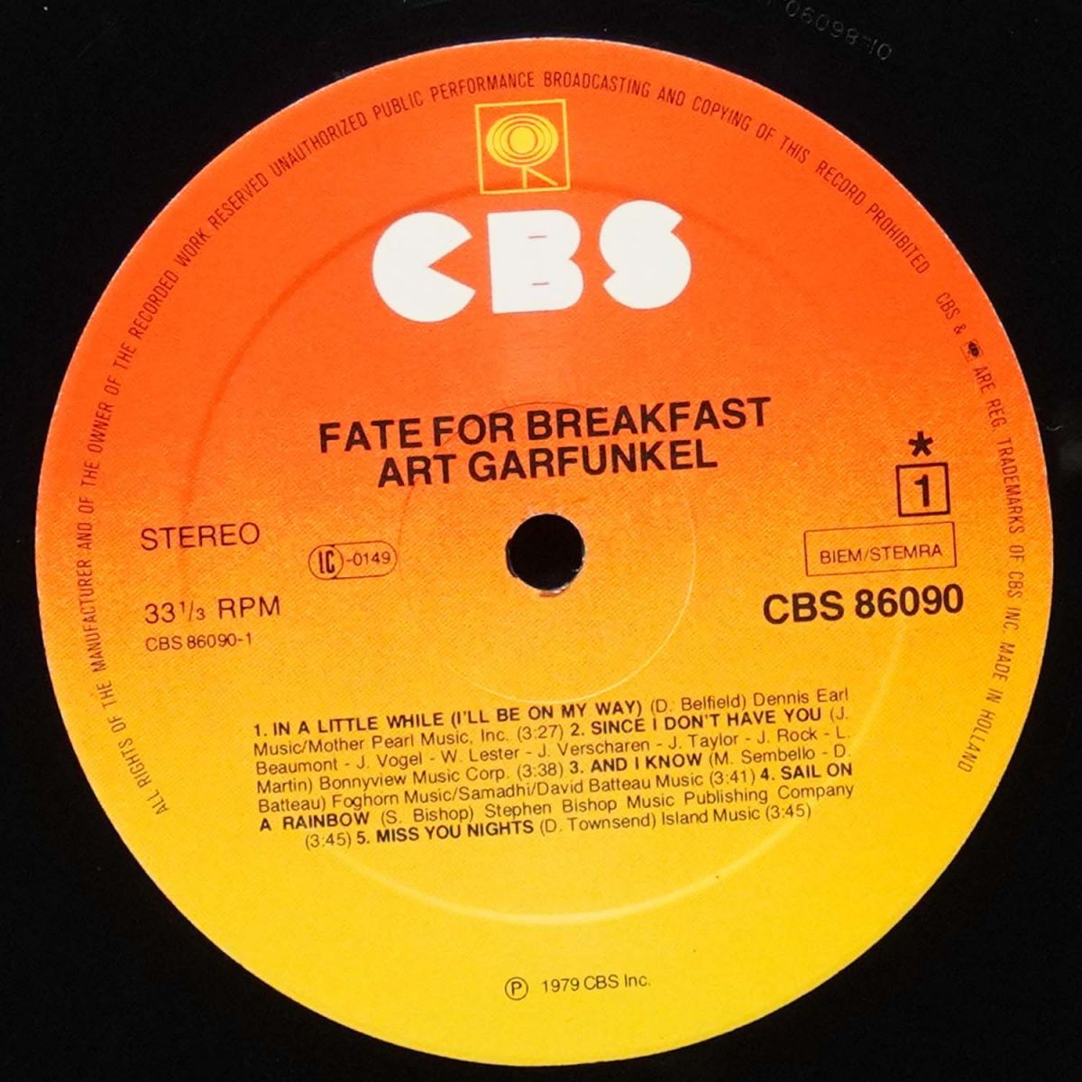 LP Art Garfunkel — Fate For Breakfast фото 2