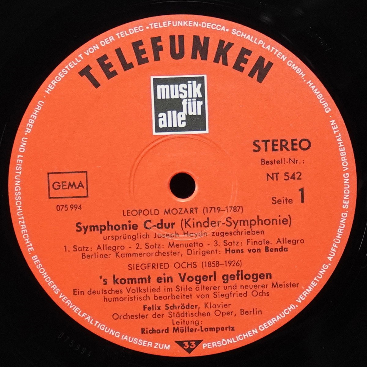 LP V/A — Kindersymphonie • Hänsel Und Gretel • Kommt Ein Vogerl Geflogen фото 2