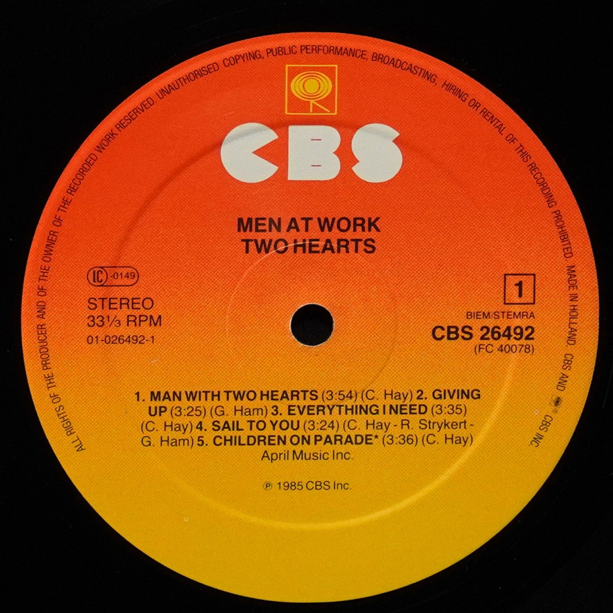 LP Men At Work — Two Hearts фото 2