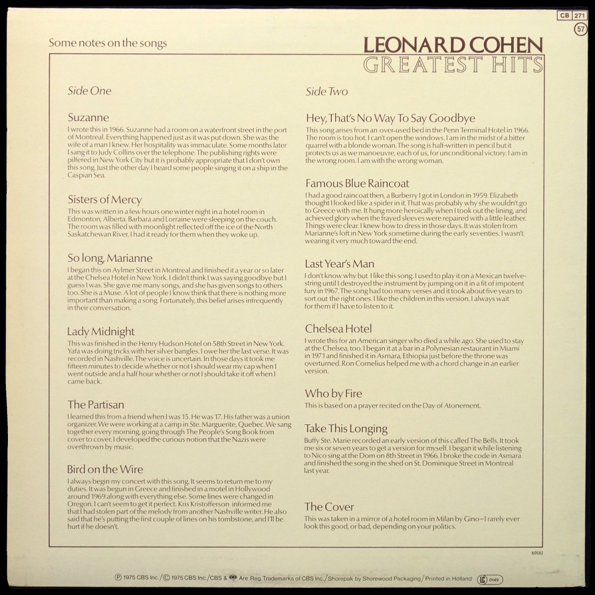 LP Leonard Cohen — Greatest Hits фото 2