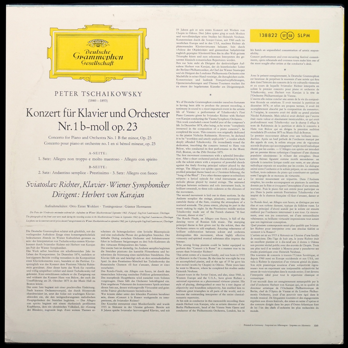LP Herbert Von Karajan — Tschaikowsky: Konzert Fur Klavier Und Orchester Nr. 1 B-Moll фото 3