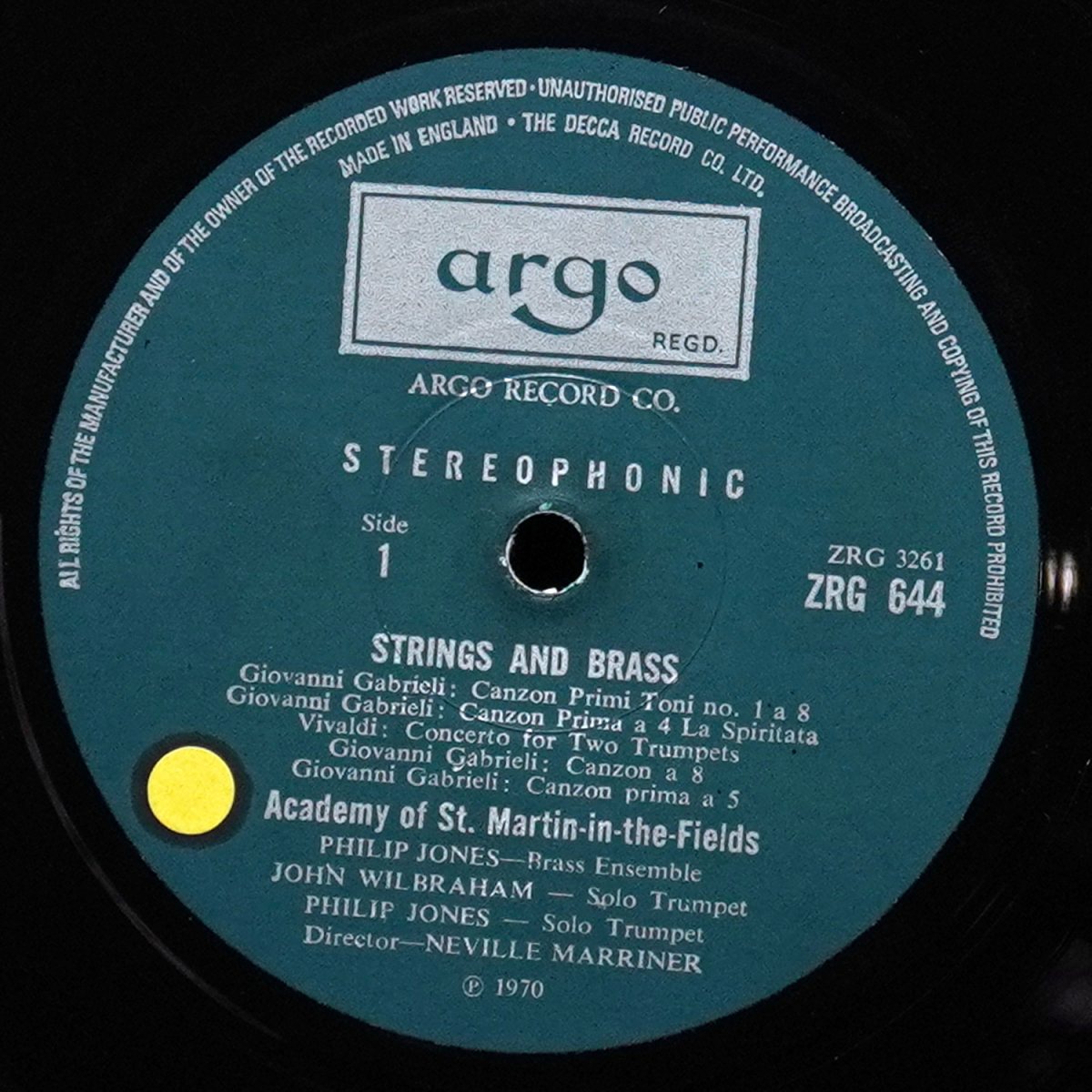 LP Sir Neville Marriner — Strings & Brass (Music By Gabrieli, Vejvanovsky And Including Vivaldi Concerto For Two Trumpets) фото 2