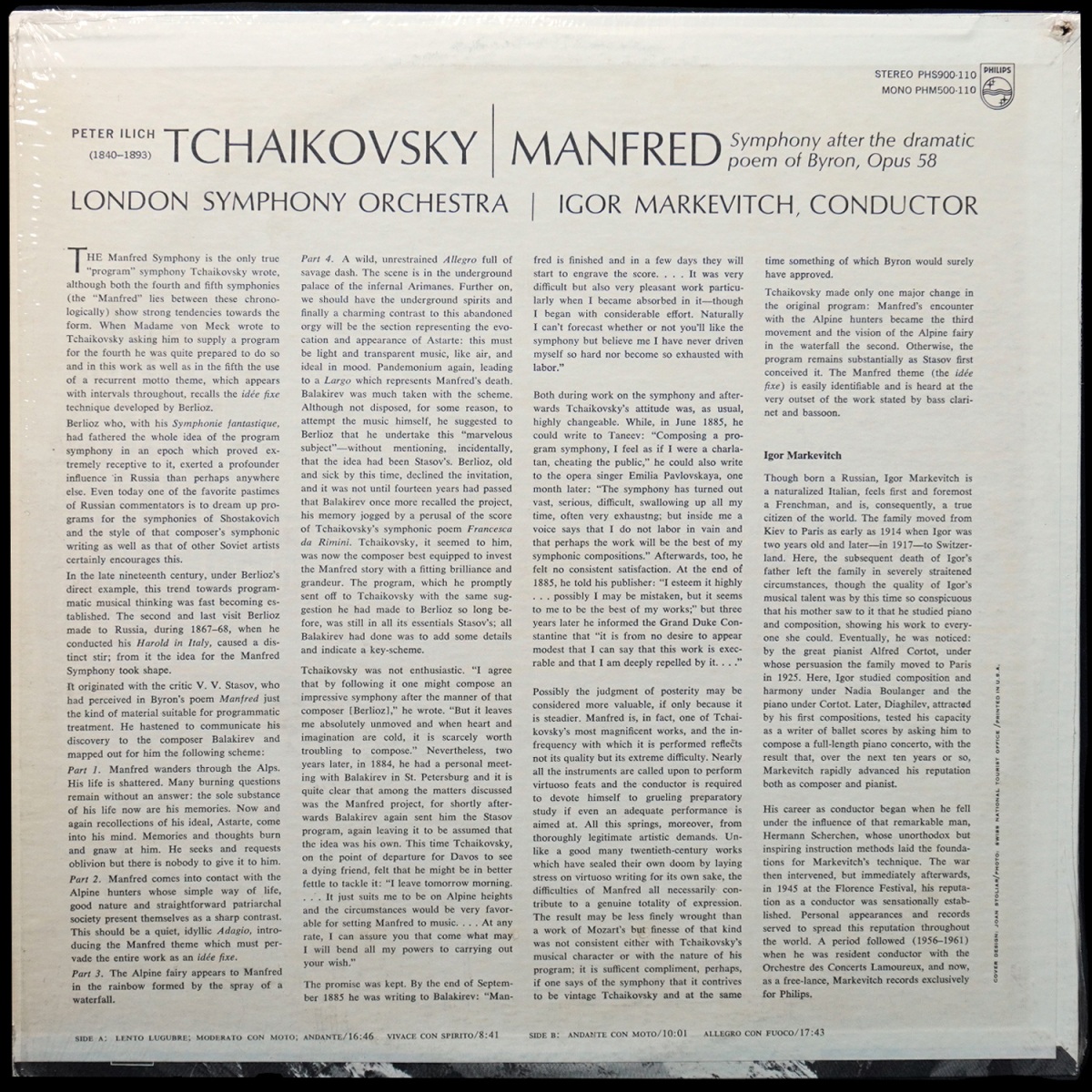 LP Igor Markevitch — Tchaikovsky: Manfred Symphony After The Dramatic Poem Of Byron, Opus 58 фото 2