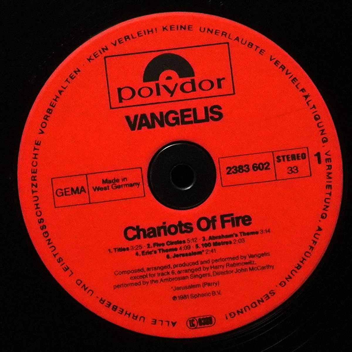 LP Vangelis — Chariots Of Fire фото 2