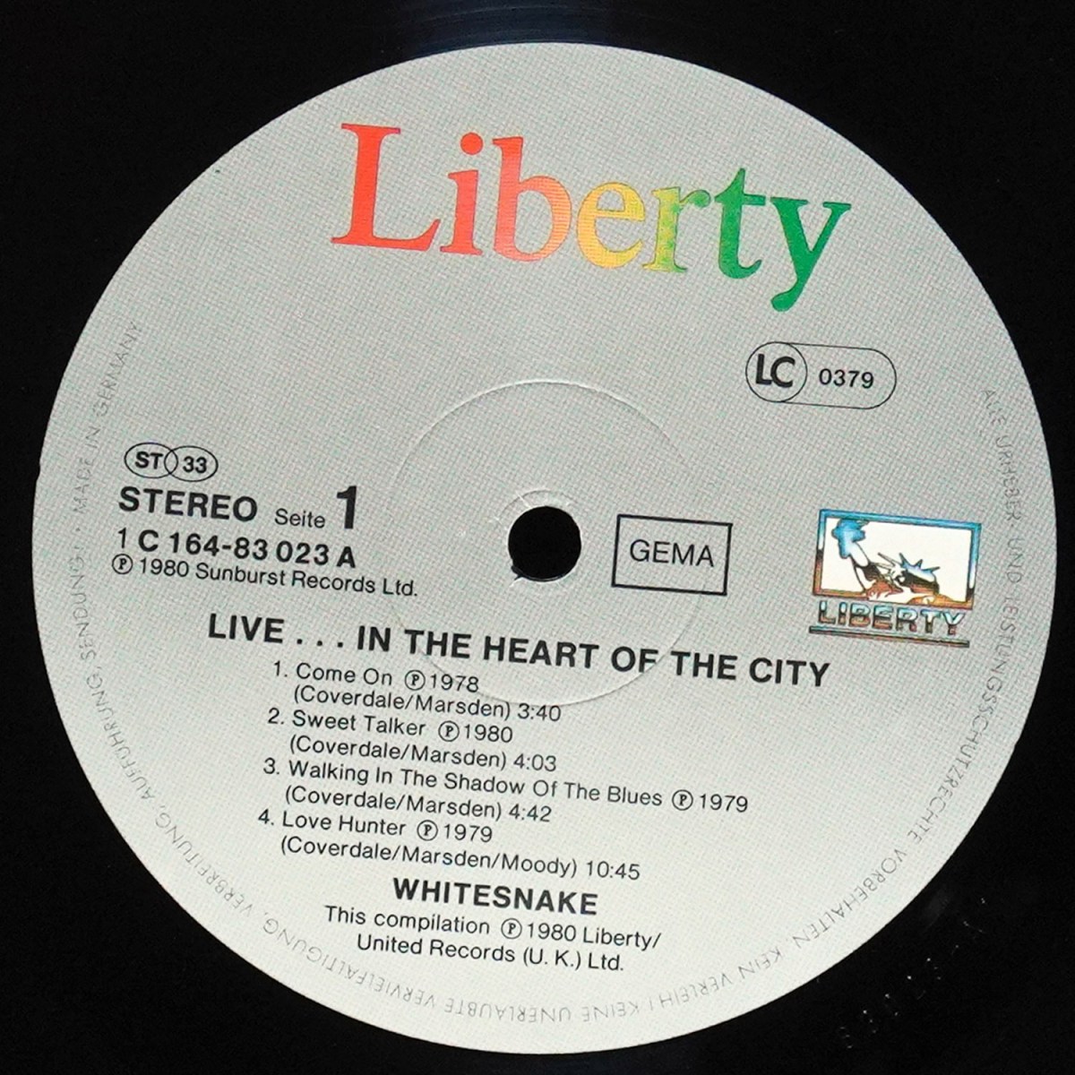 LP Whitesnake — Live... In The Heart Of The City (2LP) фото 3