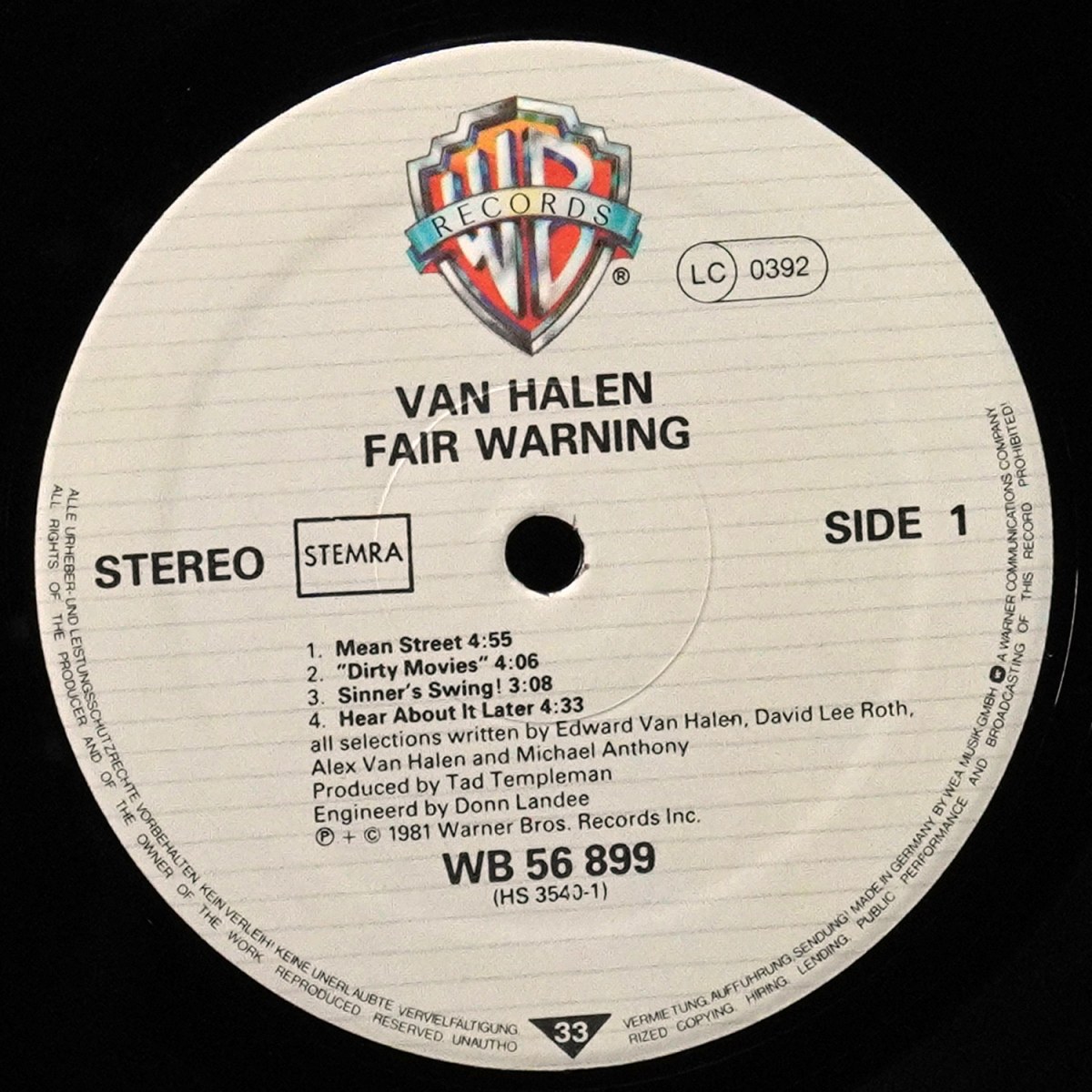 LP Van Halen — Fair Warning фото 3