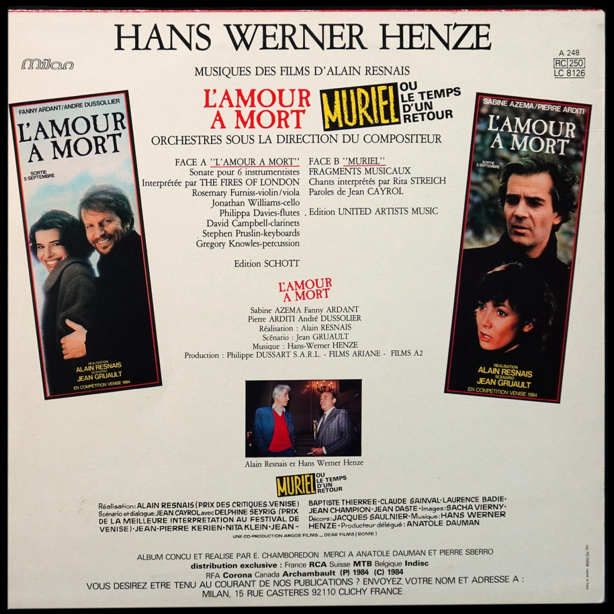 LP Hans Werner Henze — L`Amour A Mort - Muriel (Bandes Originales Des Films) фото 3
