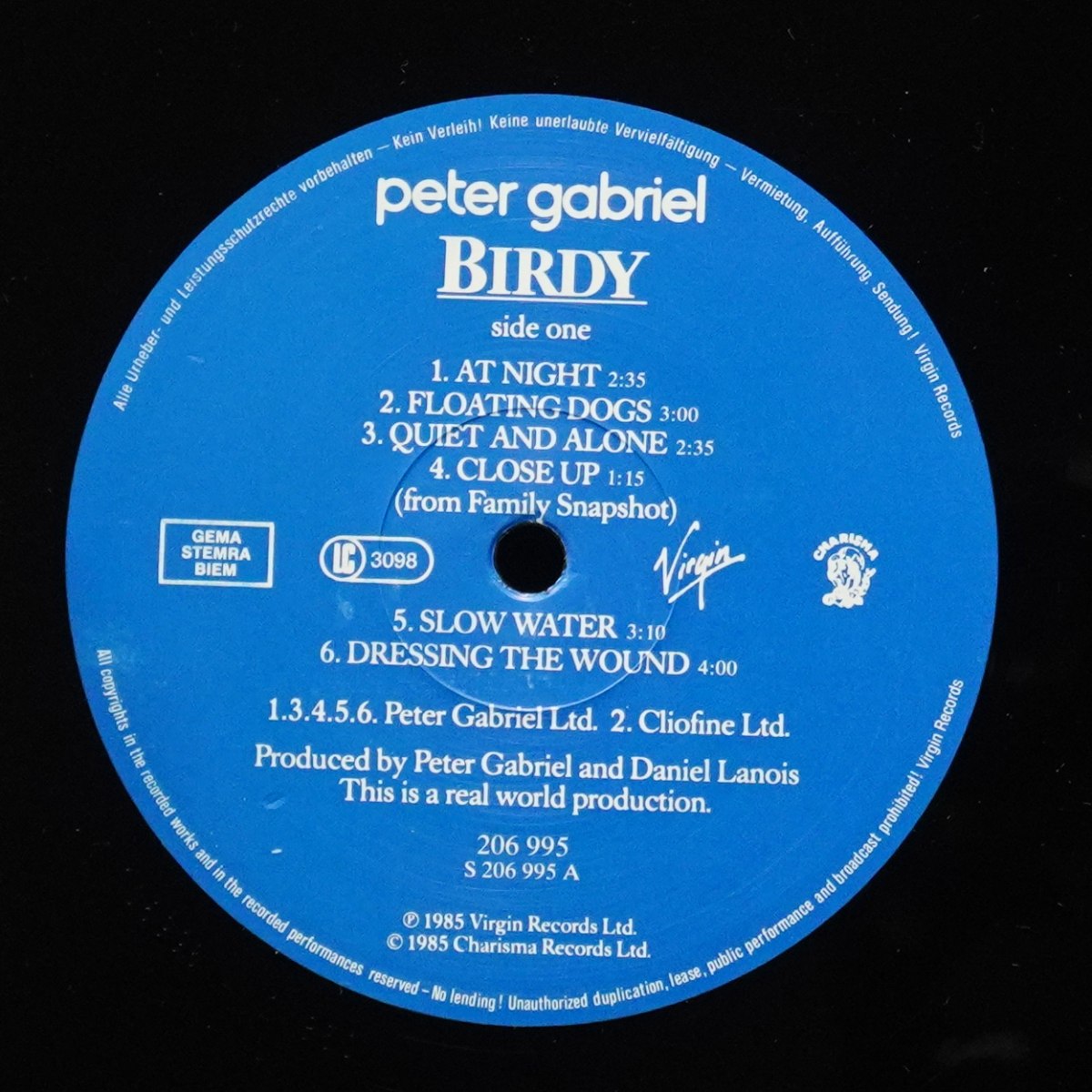 LP Peter Gabriel — Birdy (Music From The Film By Peter Gabriel) фото 3