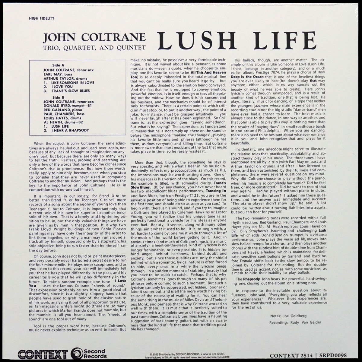 LP John Coltrane — Lush Life (моно) фото 2