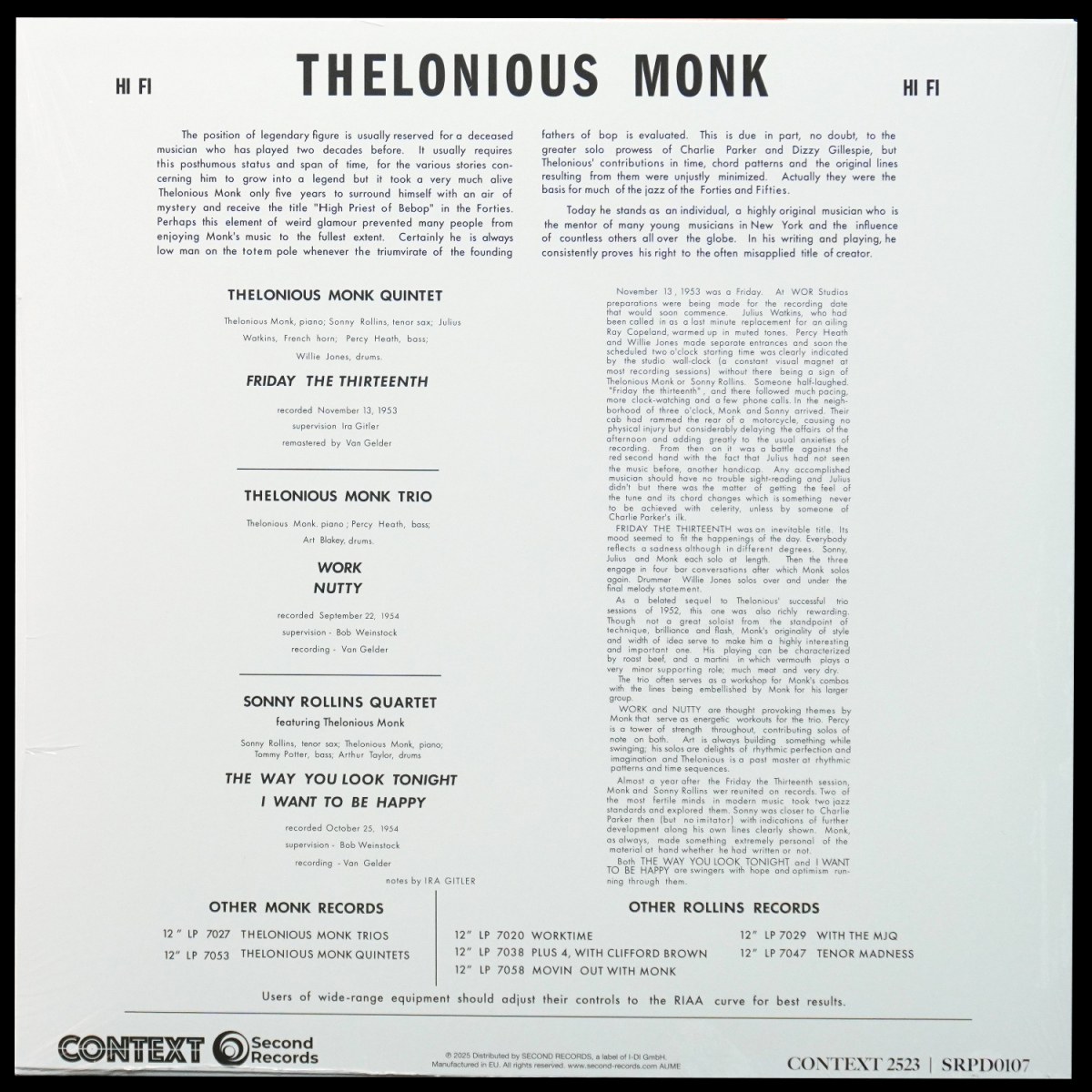 LP Thelonious Monk — Monk фото 2