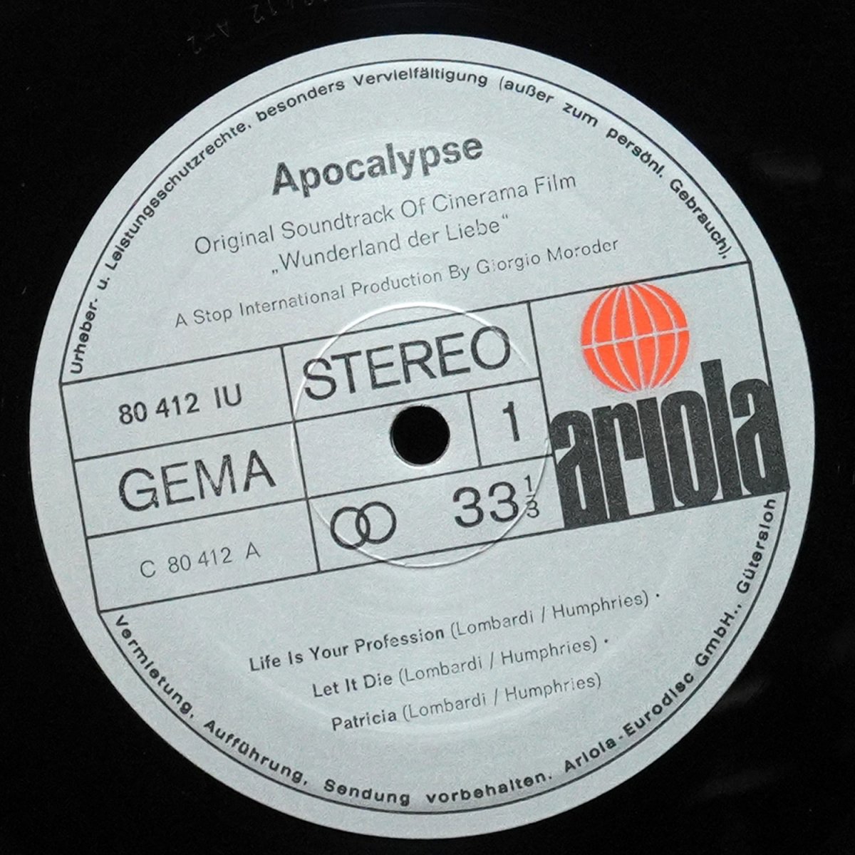 LP Apocalypse — Apocalypse - Original Soundtrack Of Cinerama Film 'Wunderland Der Liebe' фото 3
