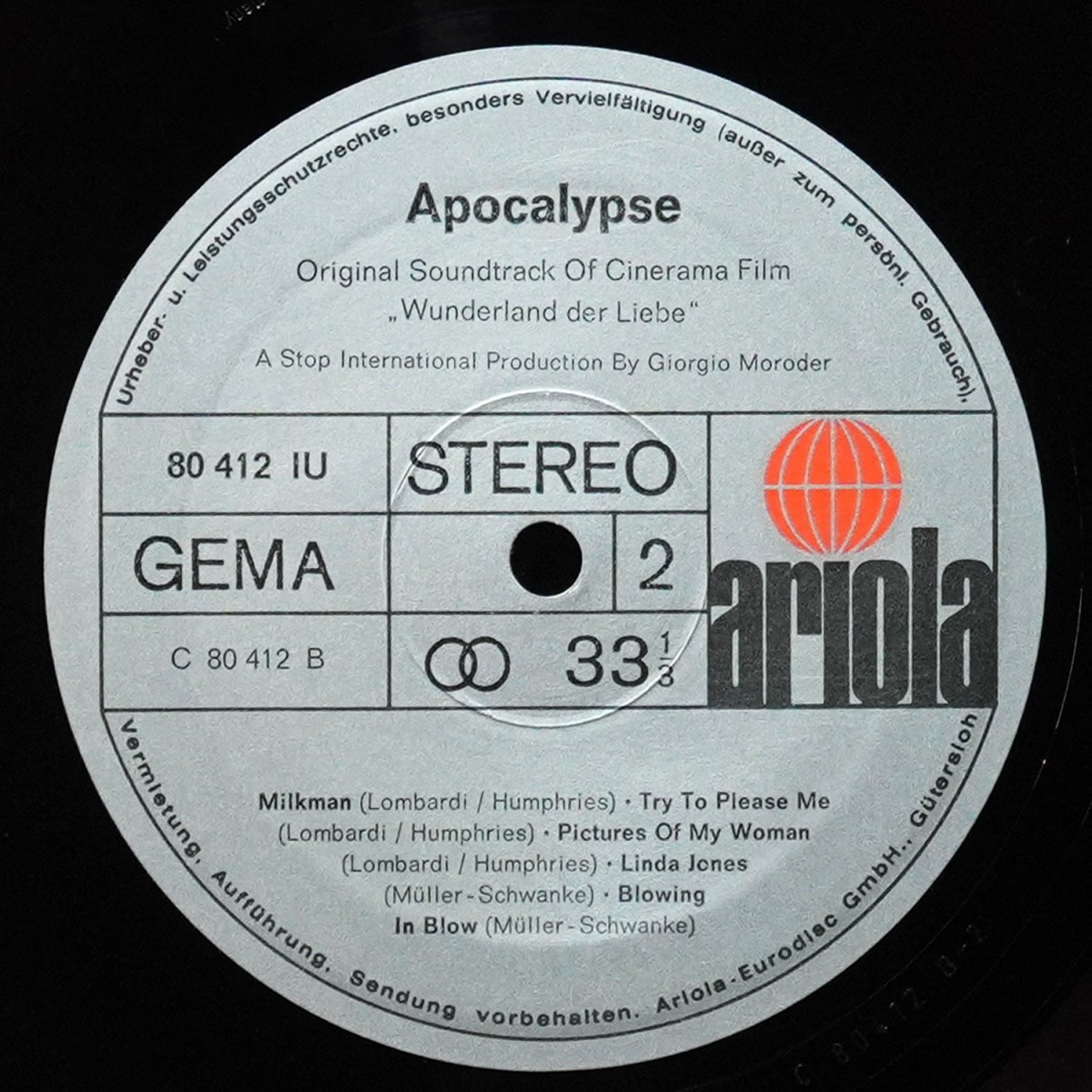 LP Apocalypse — Apocalypse - Original Soundtrack Of Cinerama Film 'Wunderland Der Liebe' фото 2