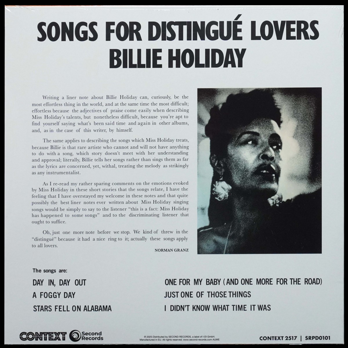 LP Billie Holiday — Songs For Distingue Lovers фото 2