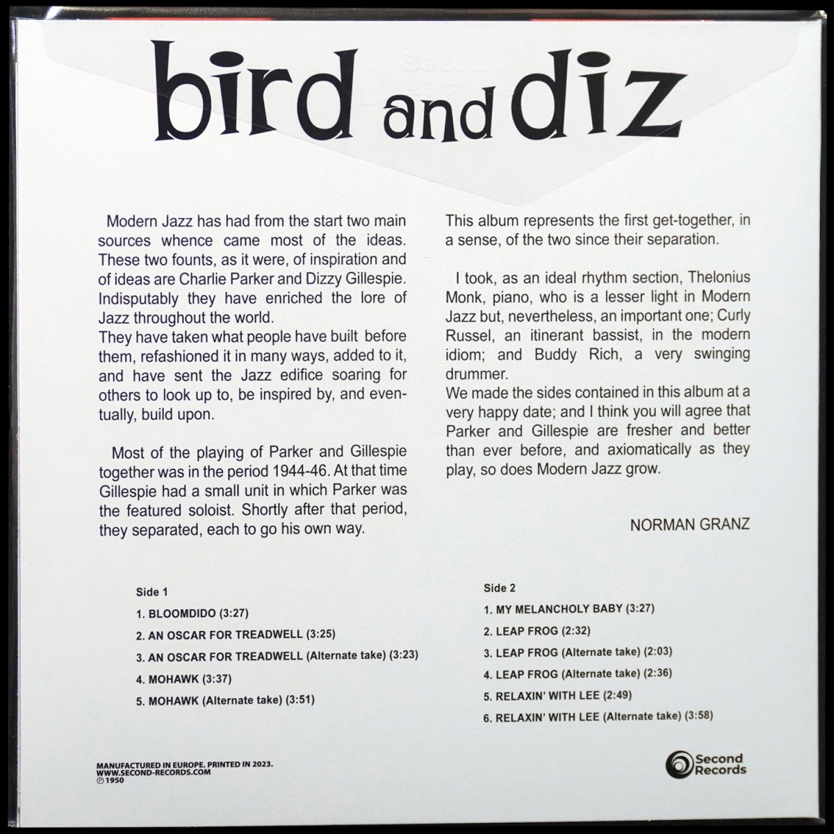 LP Charlie Parker — Bird And Diz (цветной винил) фото 2