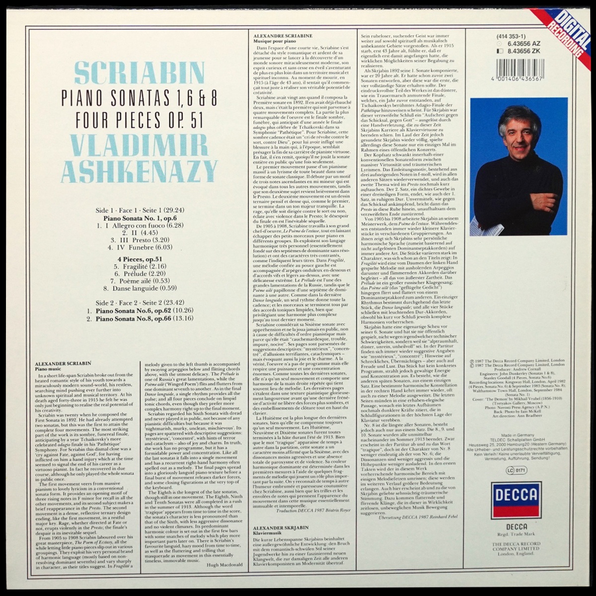 LP Vladimir Ashkenazy — Scriabin: Piano Sonatas 1, 6 & 8 / 4 Pieces Op. 51 фото 2