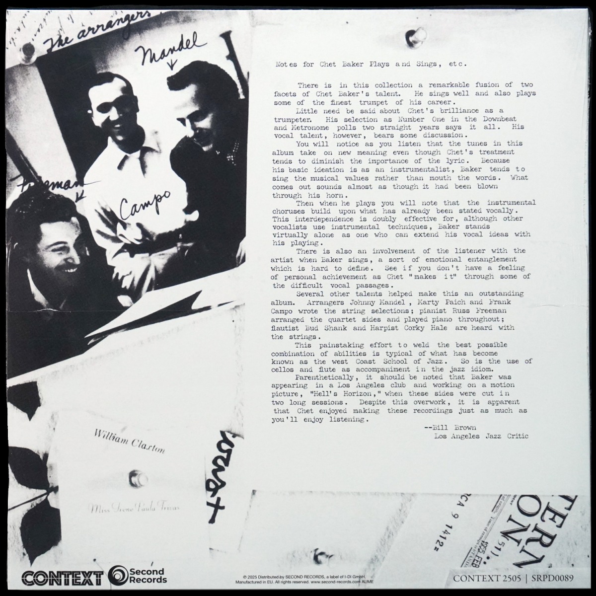 LP Chet Baker — Sings And Plays With Bud Shank, Russ Freeman And Strings фото 2