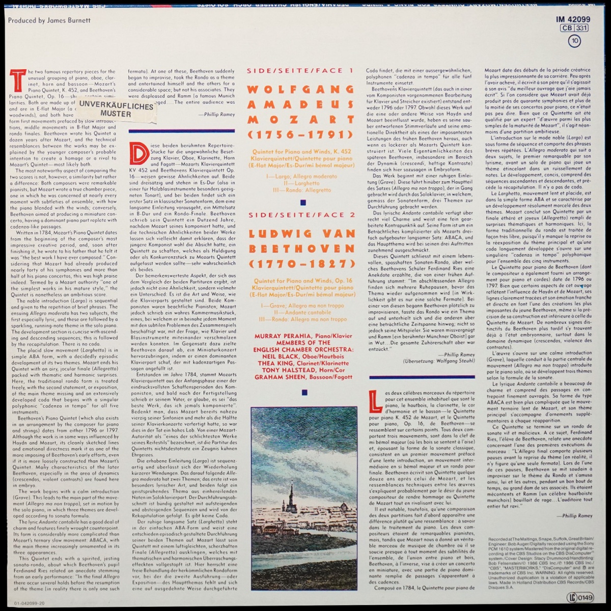 LP Murray Perahia — Beethoven / Mozart: Quintets For Piano And Winds фото 2