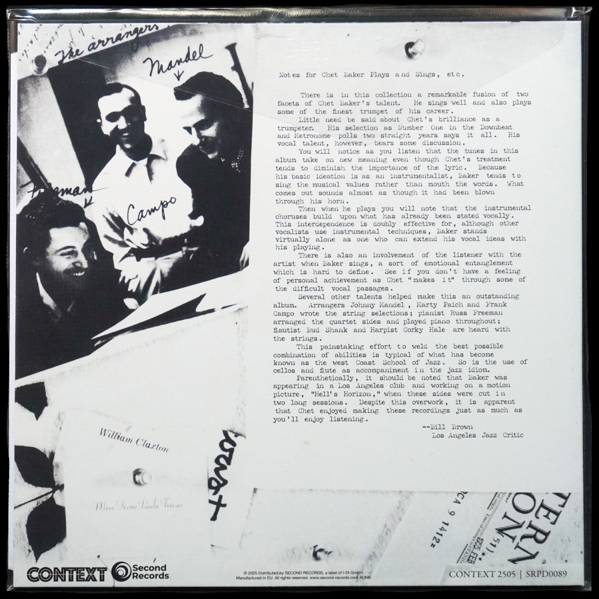 LP Chet Baker — Sings And Plays With Bud Shank, Russ Freeman And Strings (цветной винил) фото 2