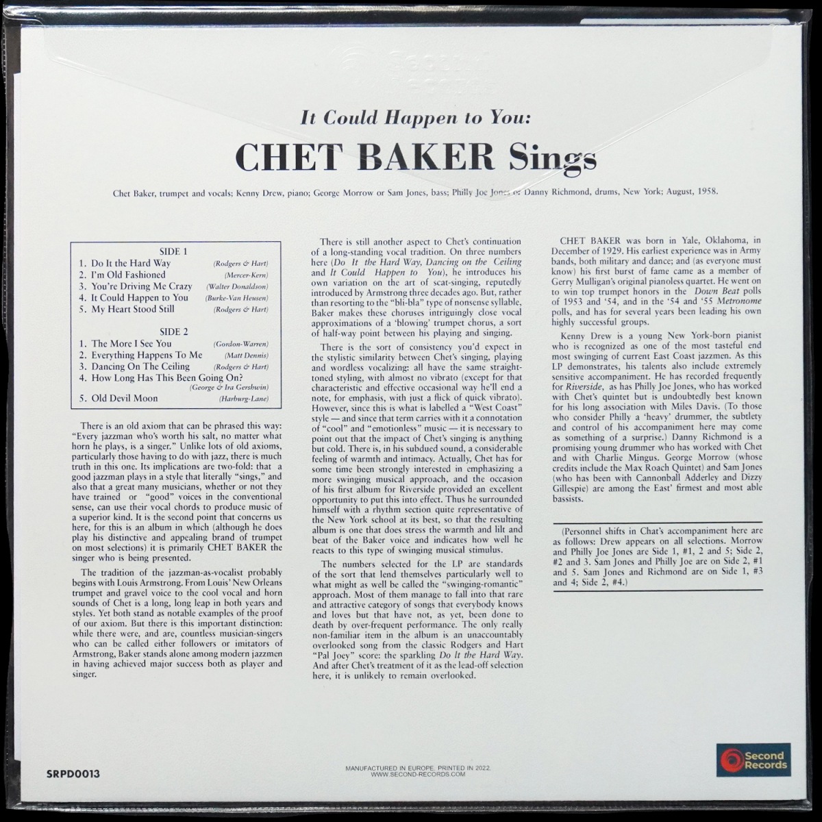 LP Chet Baker — It Could Happen To You - Chet Baker Sings (цветной винил) фото 2