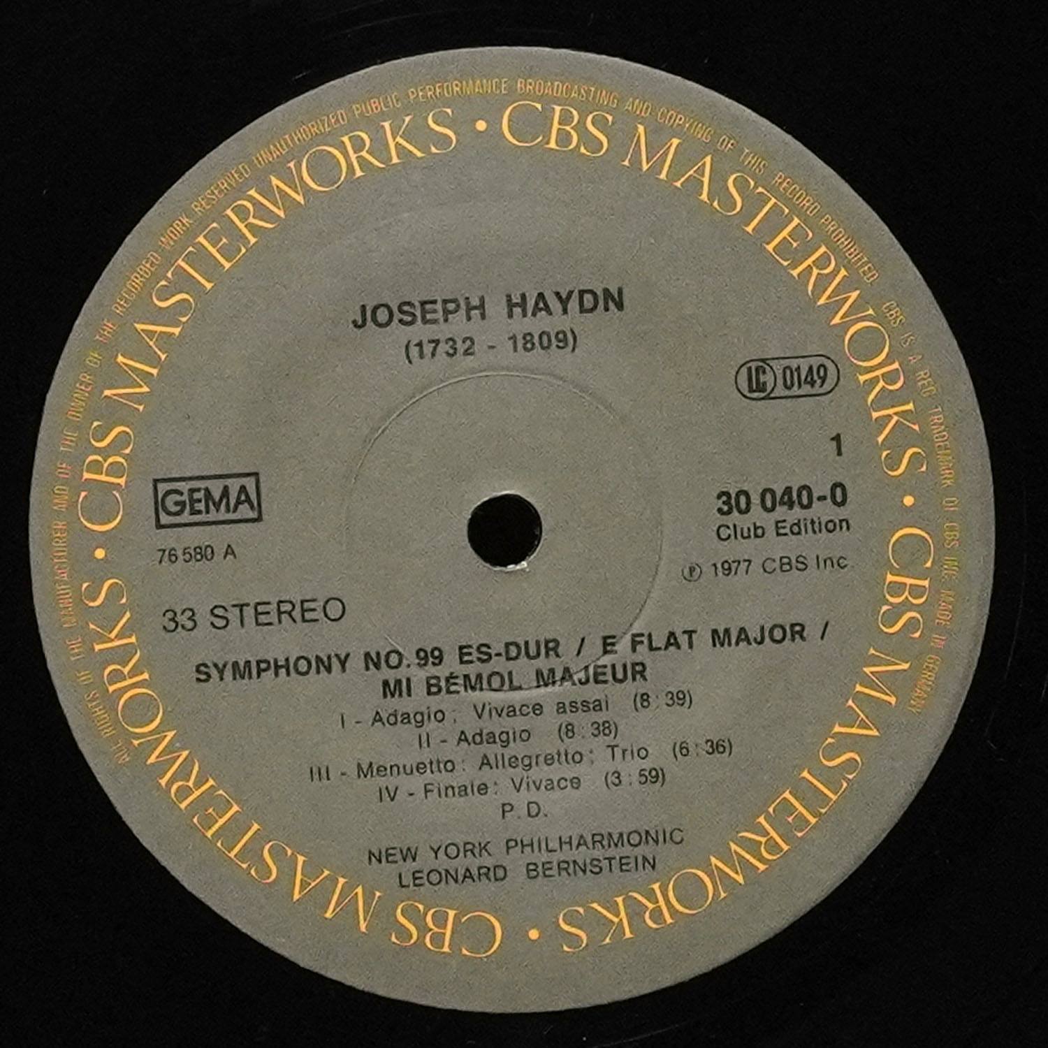 LP Leonard Bernstein — Haydn: Symphony N°99, N°101 фото 2