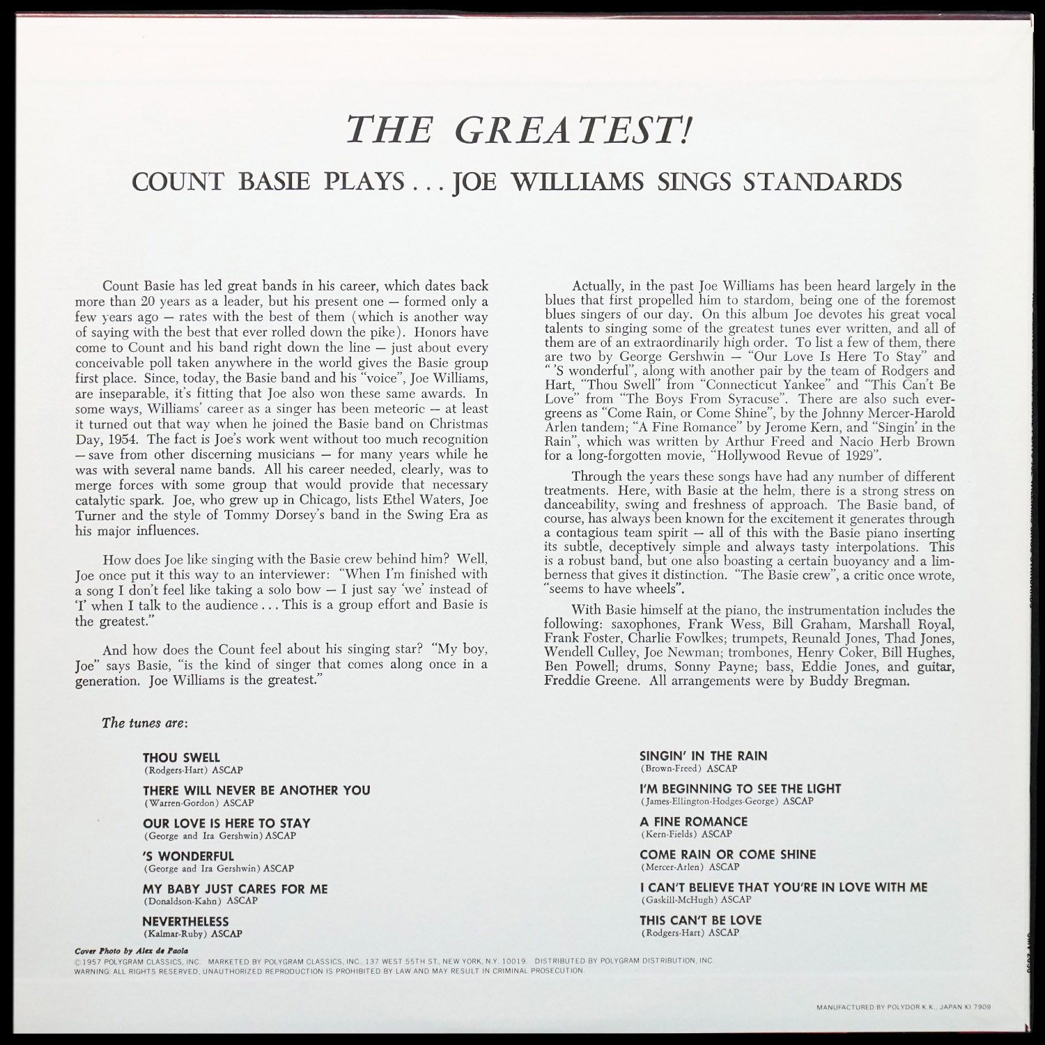 LP Count Basie — Greatest!! (Count Basie Plays...Joe Williams Sings Standards) фото 2