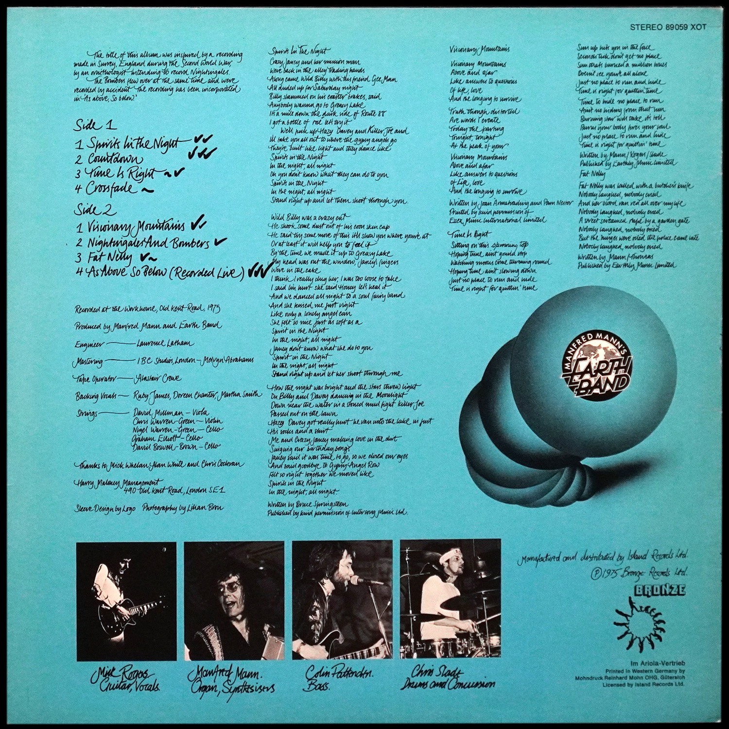 LP Manfred Mann's Earth Band — Nightingales & Bombers фото 2