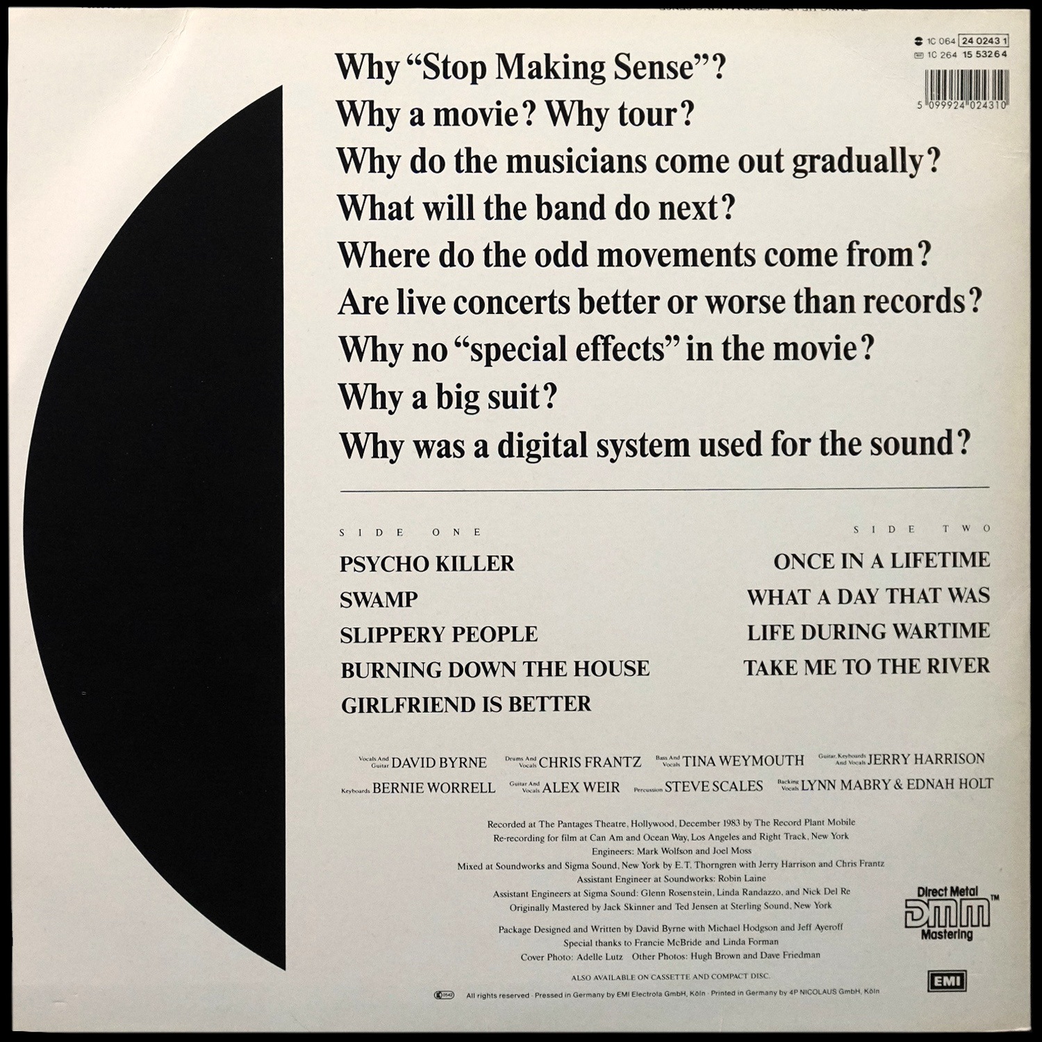 LP Talking Heads — Stop Making Sense (+ буклет) фото 2