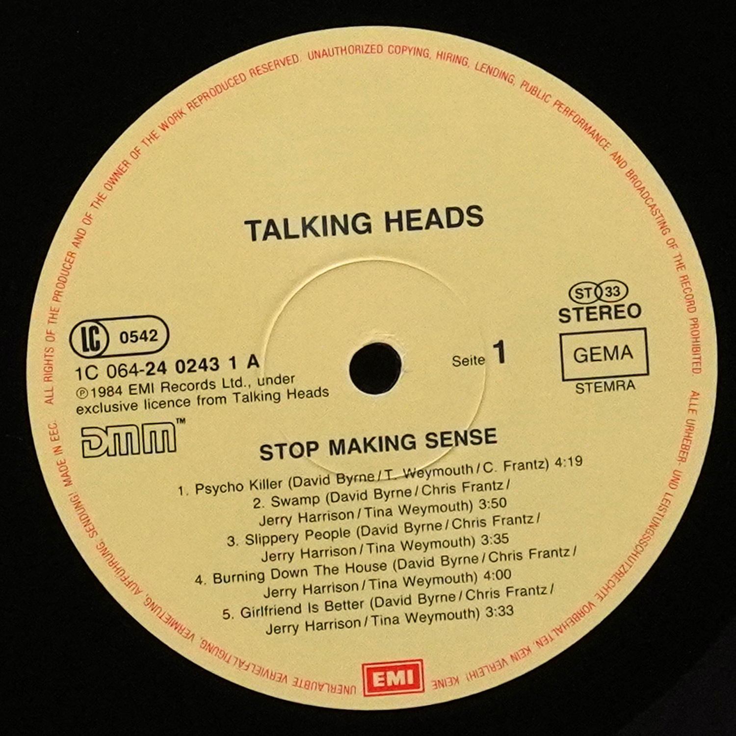 LP Talking Heads — Stop Making Sense (+ буклет) фото 3