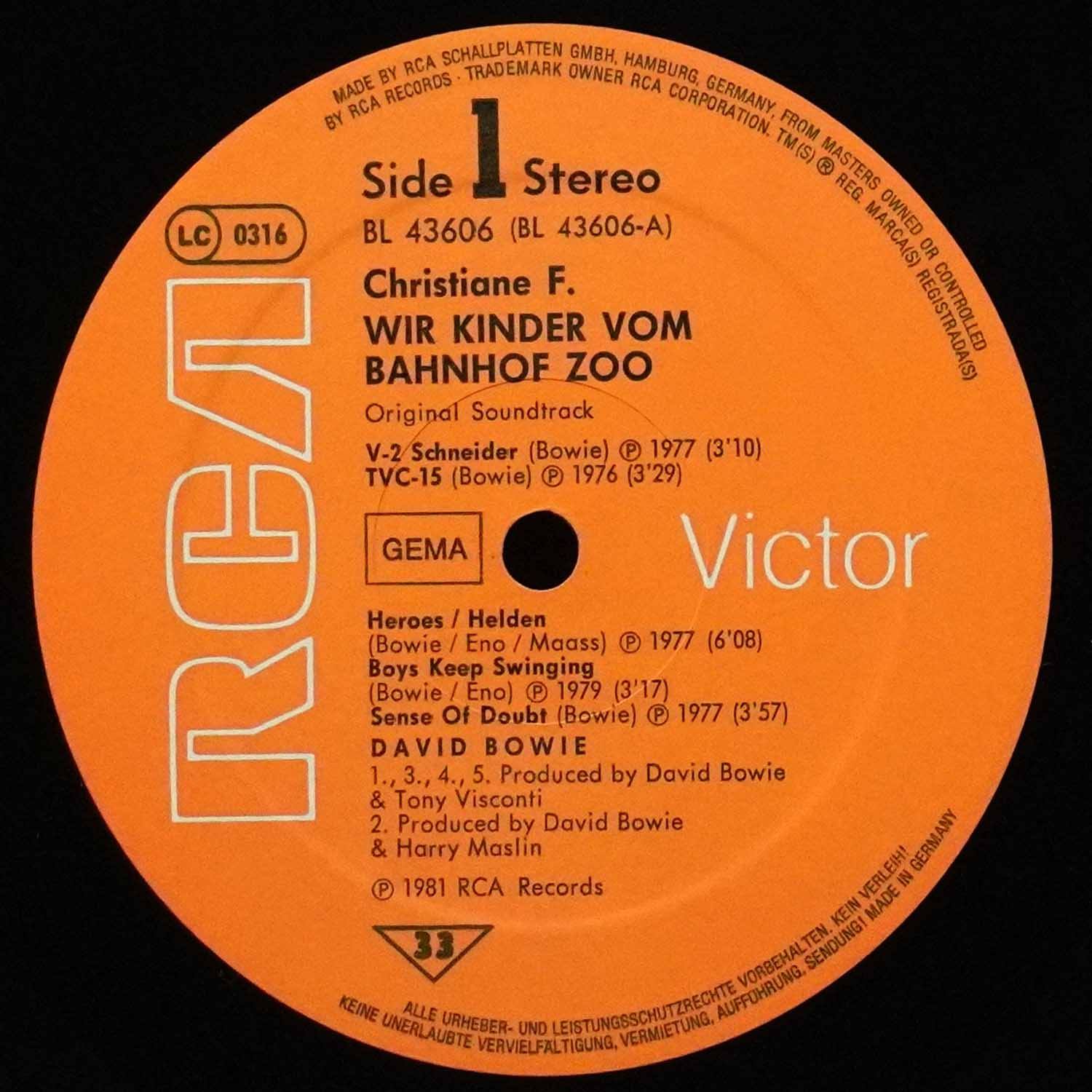 LP David Bowie — Christiane F. - Wir Kinder Vom Bahnhof Zoo фото 3