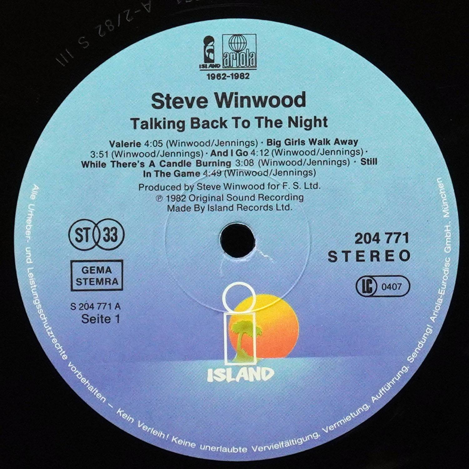 LP Steve Winwood — Talking Back To The Night фото 3