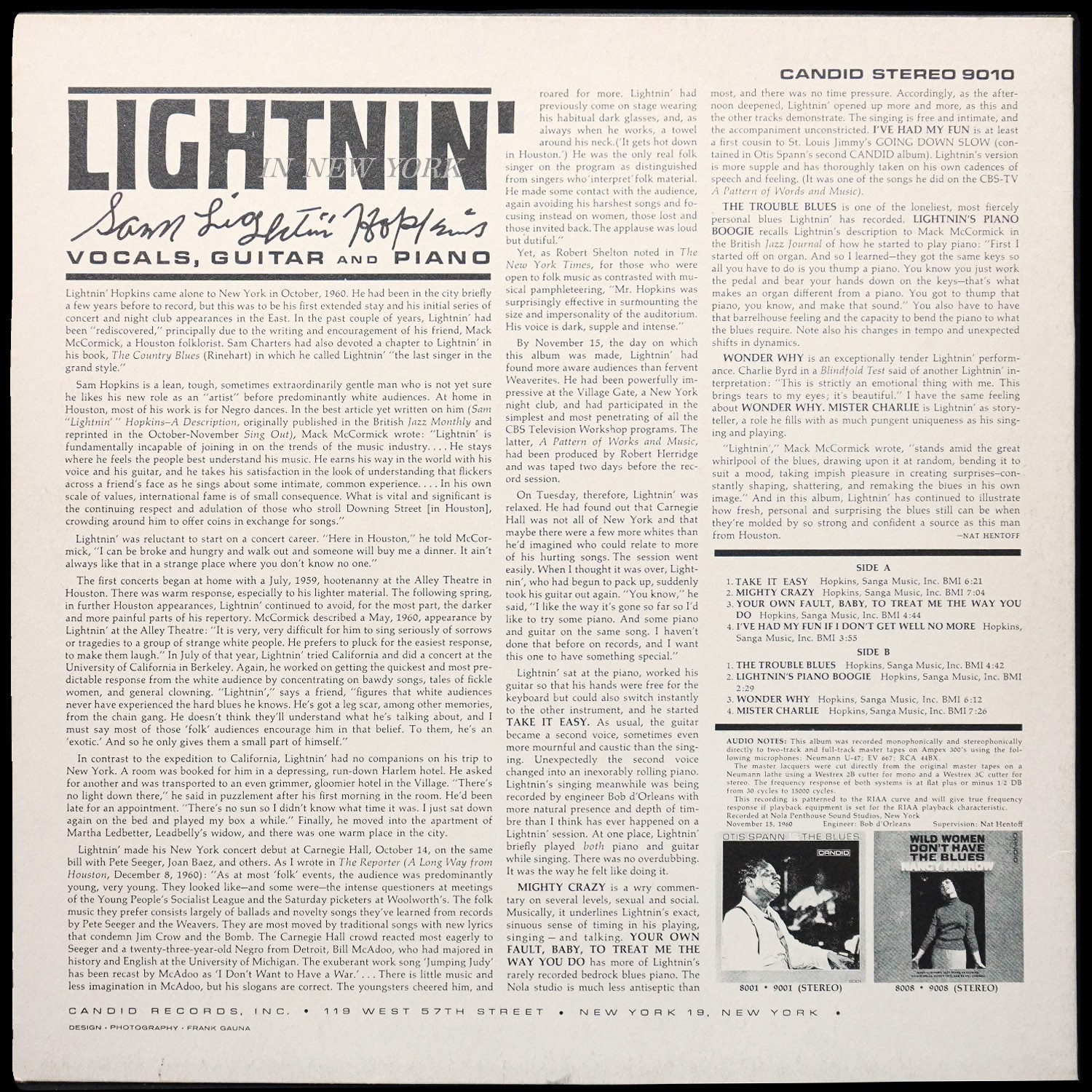 LP Lightnin' Hopkins — Lightnin' In New York фото 2