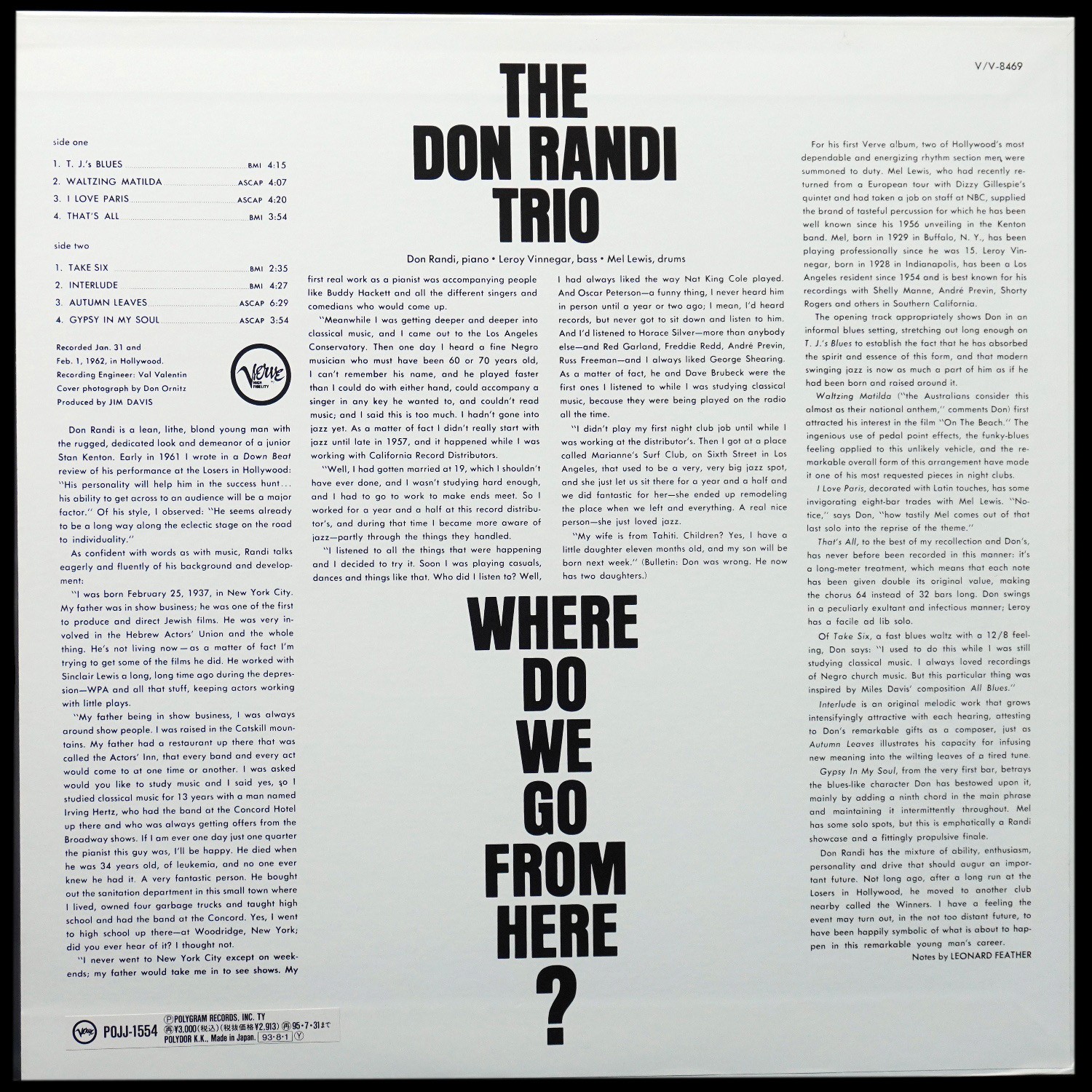 LP Don Randi Trio — Where Do We Go From Here? фото 2