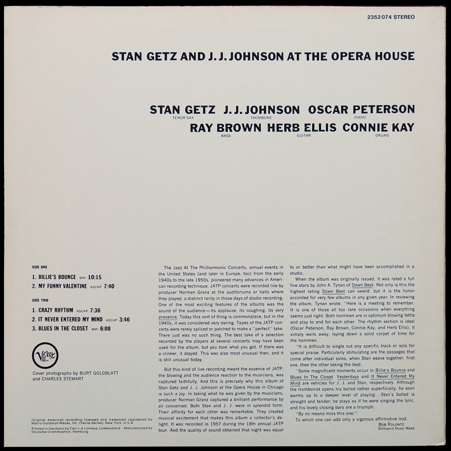 LP Stan Getz — At The Opera House фото 2