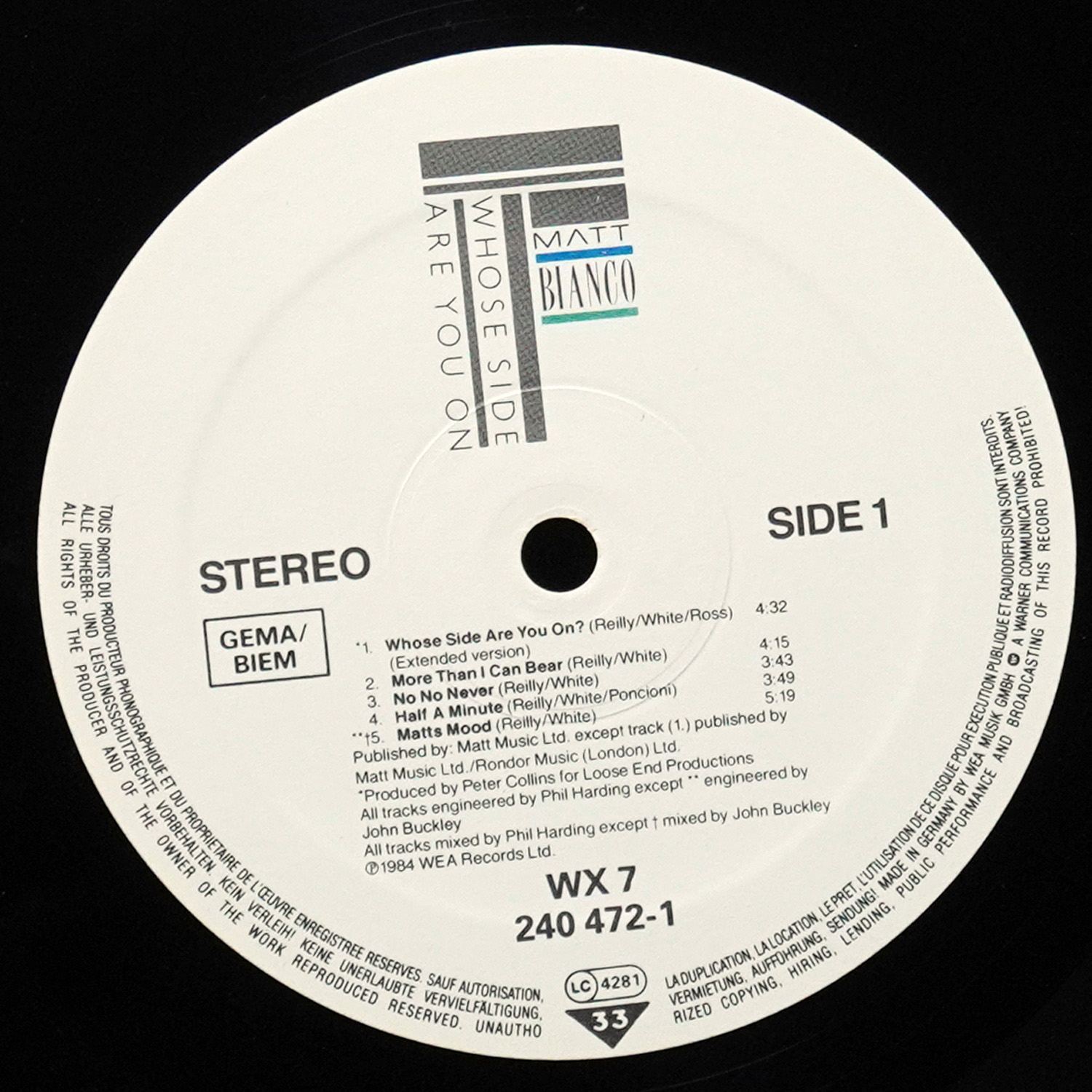 LP Matt Bianco — Whose Side Are You On фото 2