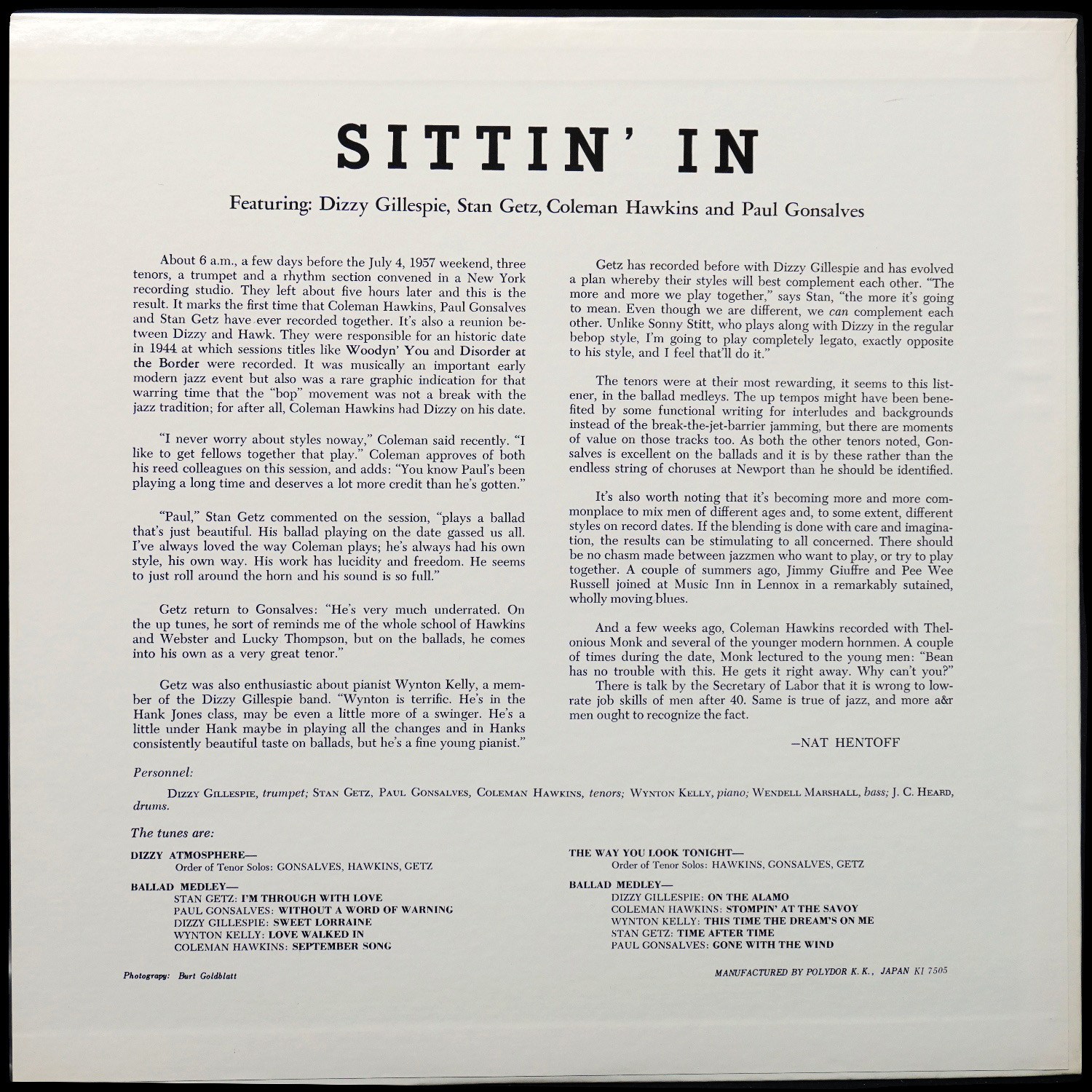 LP Stan Getz — Sittin' In (моно) фото 2