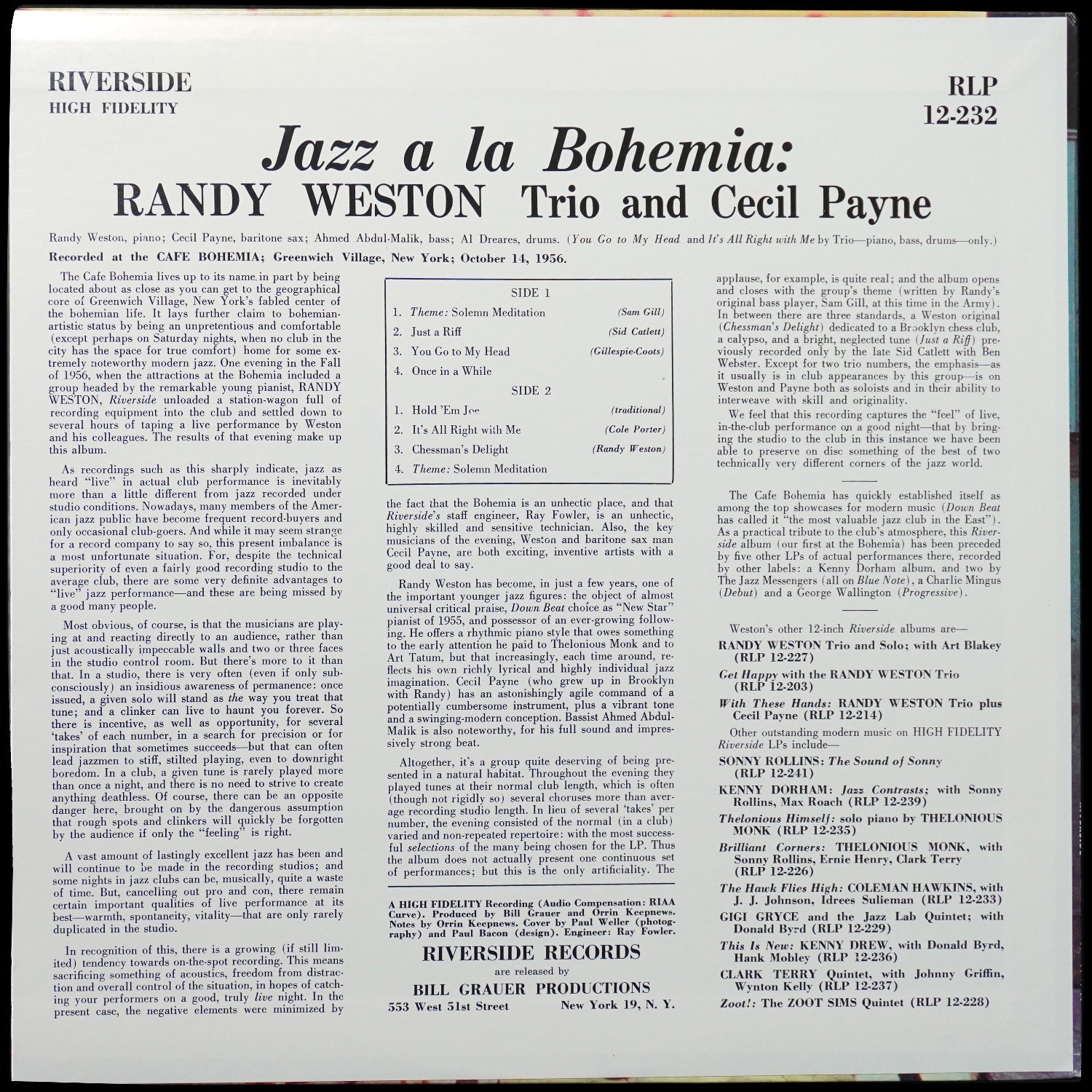 LP Randy Weston Trio — Jazz A La Bohemia (+ obi, моно) фото 2
