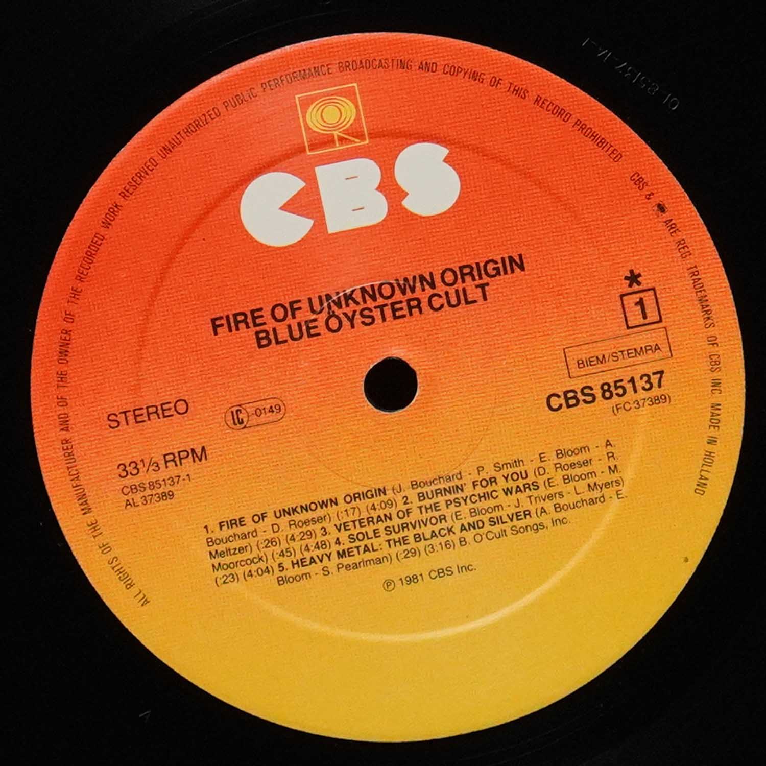 LP Blue Oyster Cult — Fire Of Unknown Origin фото 3